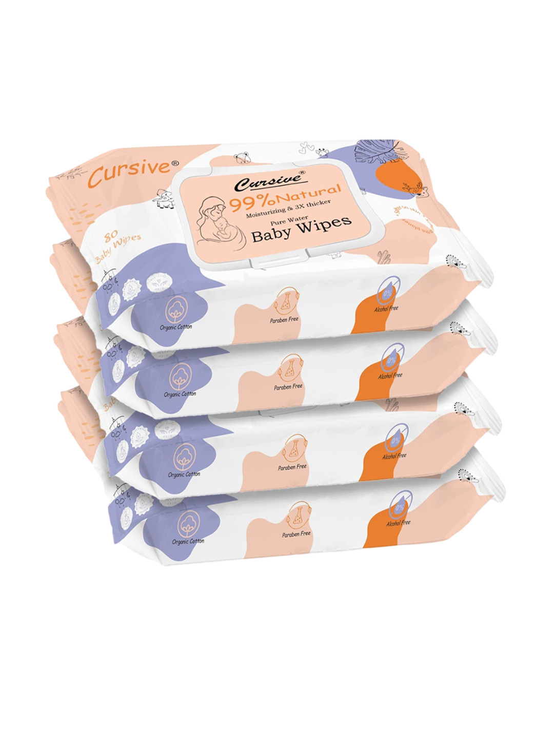 CURSIVE Set Of 4 Soft Cleansing Baby Wipes With Aloe Vera & Coconut Oil - 80 Pcs Each