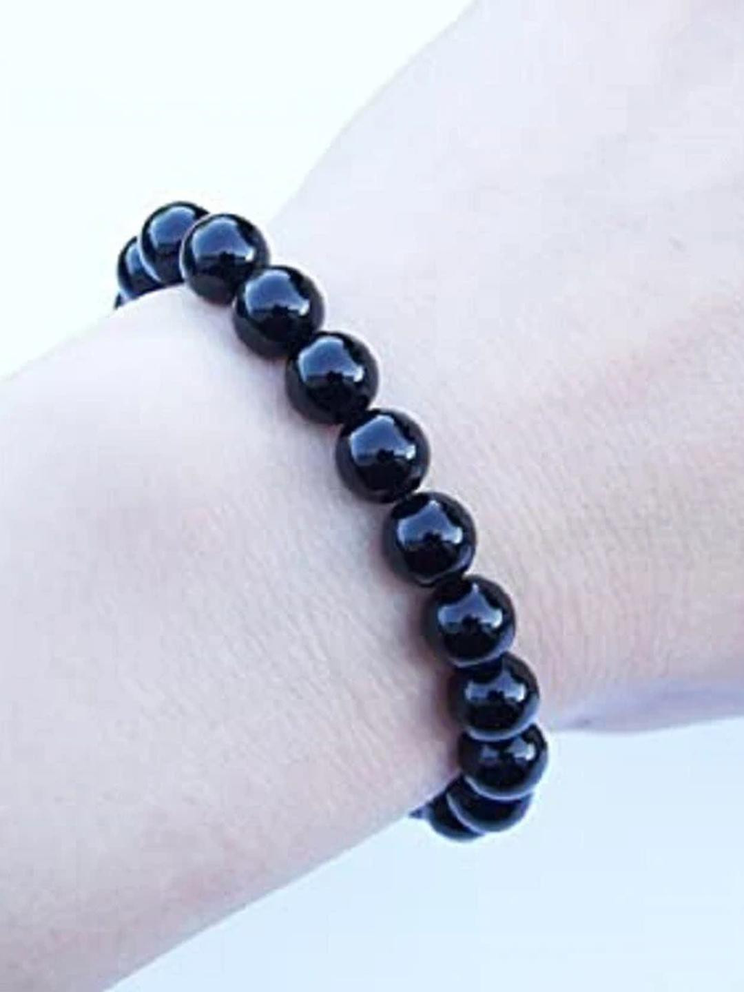 Rodya Unisex Black Glossy Round Beads Elasticated Bracelet