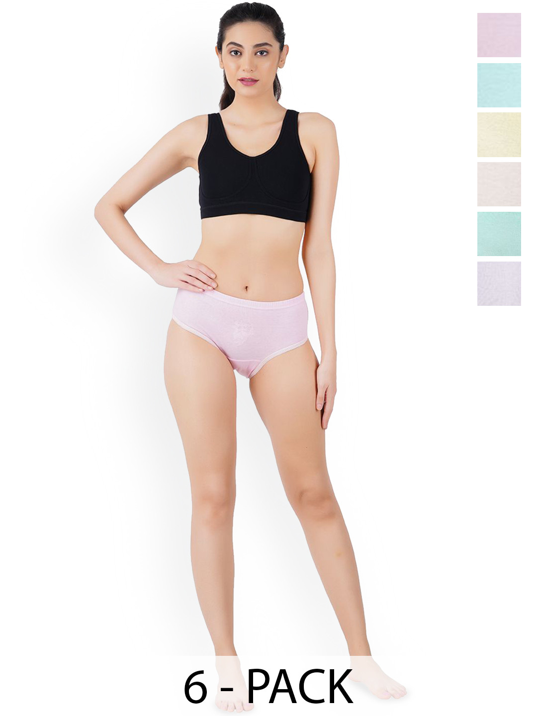 YELLOWDELIGHT Pack Of 6 Embroidered Hipster Briefs VH 536 Rathi rose (w) emb panties S-6p