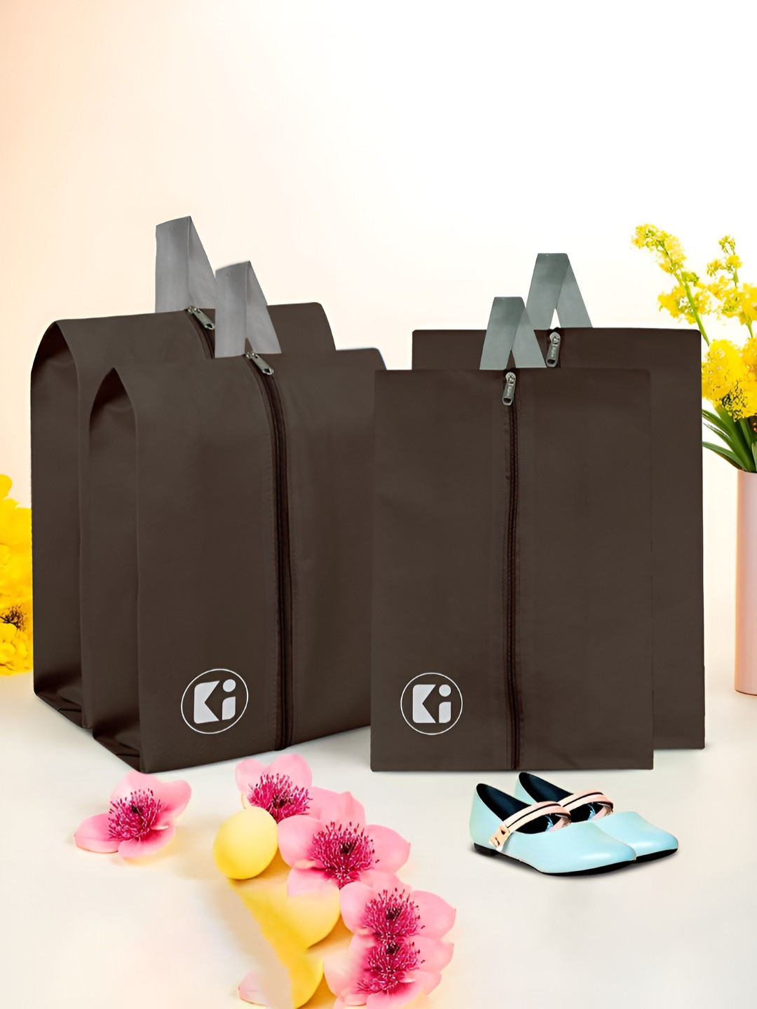 Aura Brown & Grey 4 Pieces Reusable Shoes Organisers