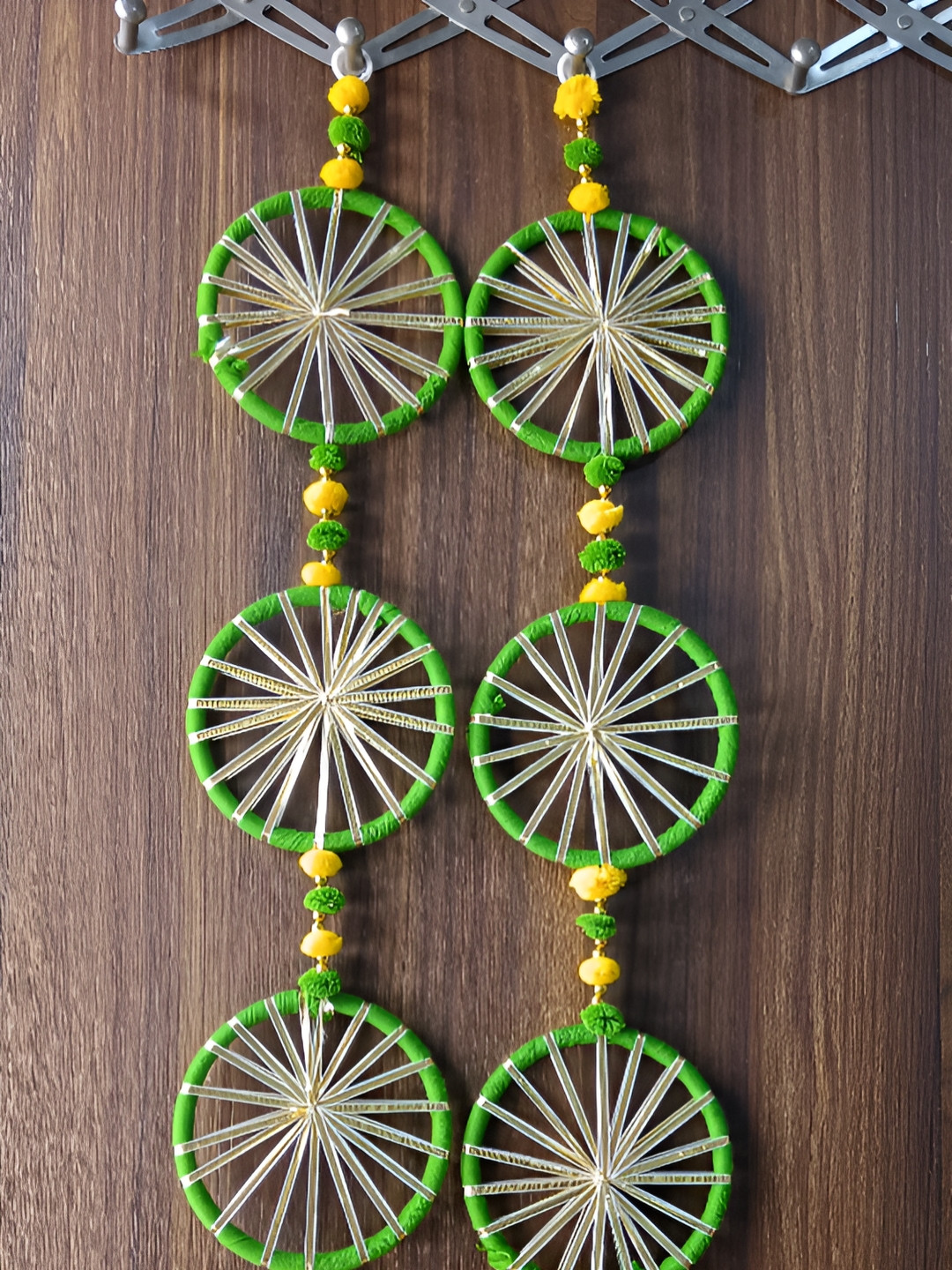 Sellplus 2 Pcs Green & Yellow Gota Circle Bangle Toran