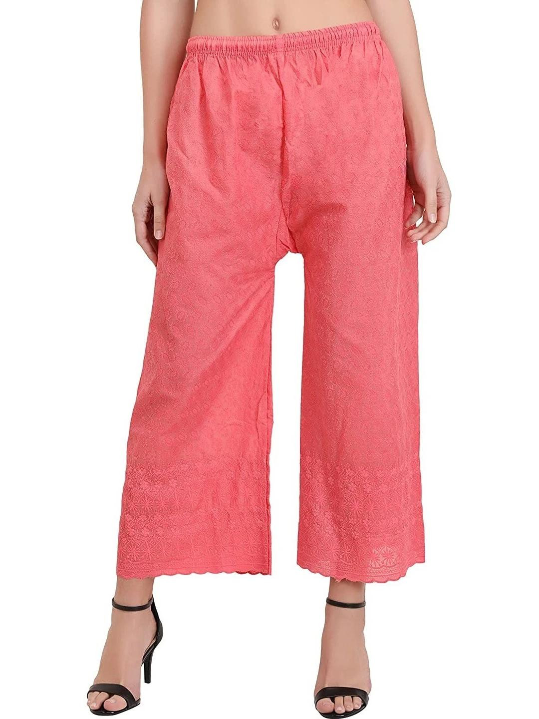 PINOVO Women Floral Embroidered Cotton Pleated Trousers