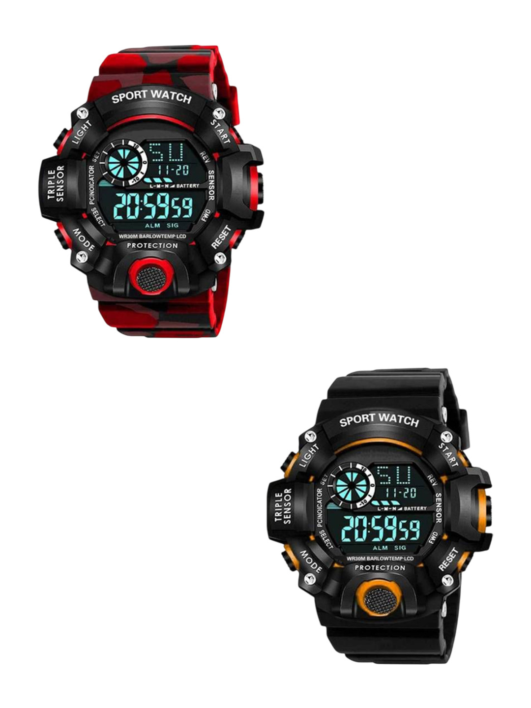 Hala Men Pack Of 2 Round Dial & Straps Digital Watch Combo-SSA- G90 Red+Orange