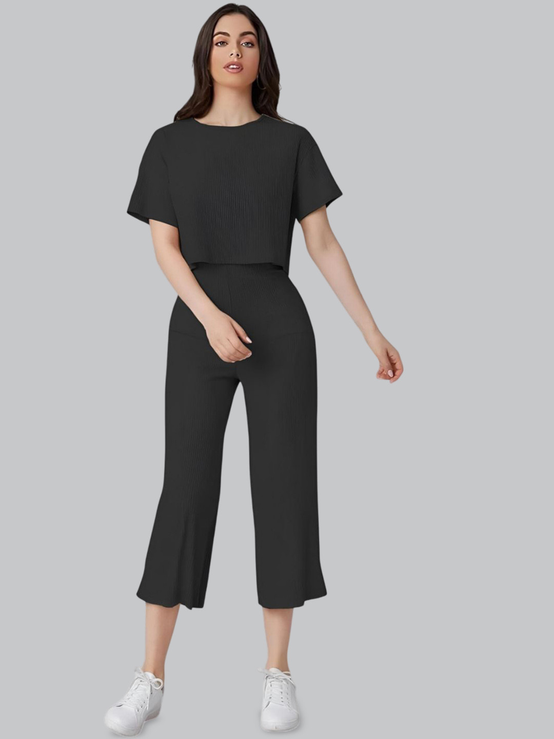 Mast & Harbour Round Neck Half Sleeves Top With Trousers Co-Ords