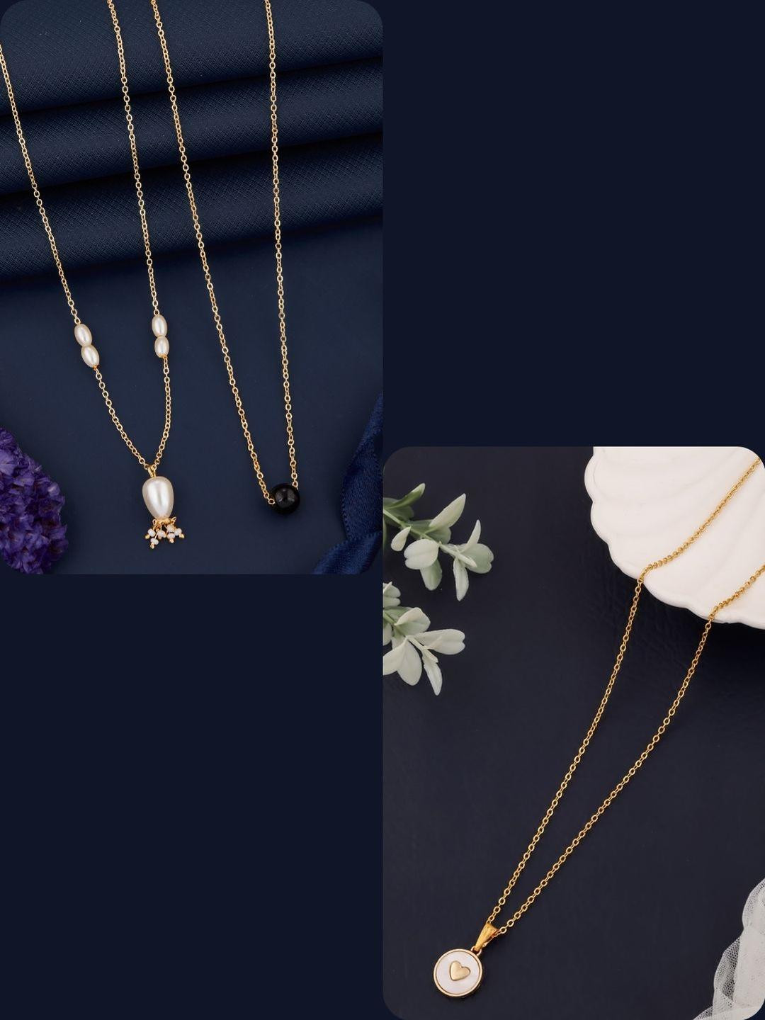 DressBerry Set of 3 Charm Pendant With Gold-Plated Chain