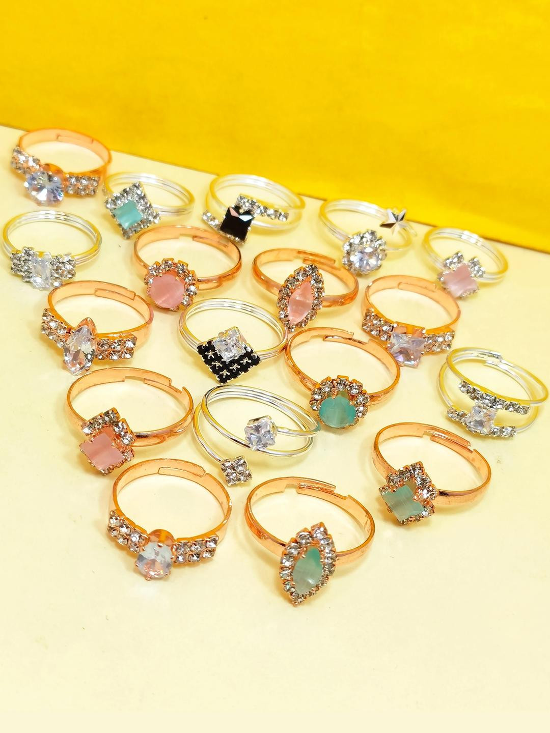 DIVYANSHI COLLECTION Set of 18 Gold & Silver Plated Stackable Finger Ring