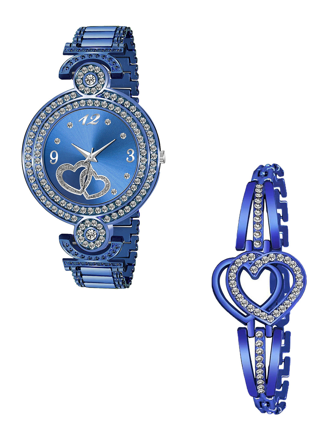 CSAMON Women Analogue Watch with Bracelet GR_101_Blue Heart Bracele