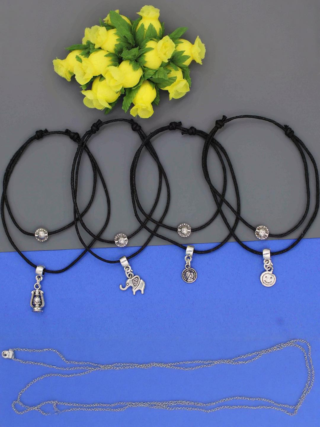 gurjari jewellers Women Black Sliver-Plated Thread Wraparound Anklet