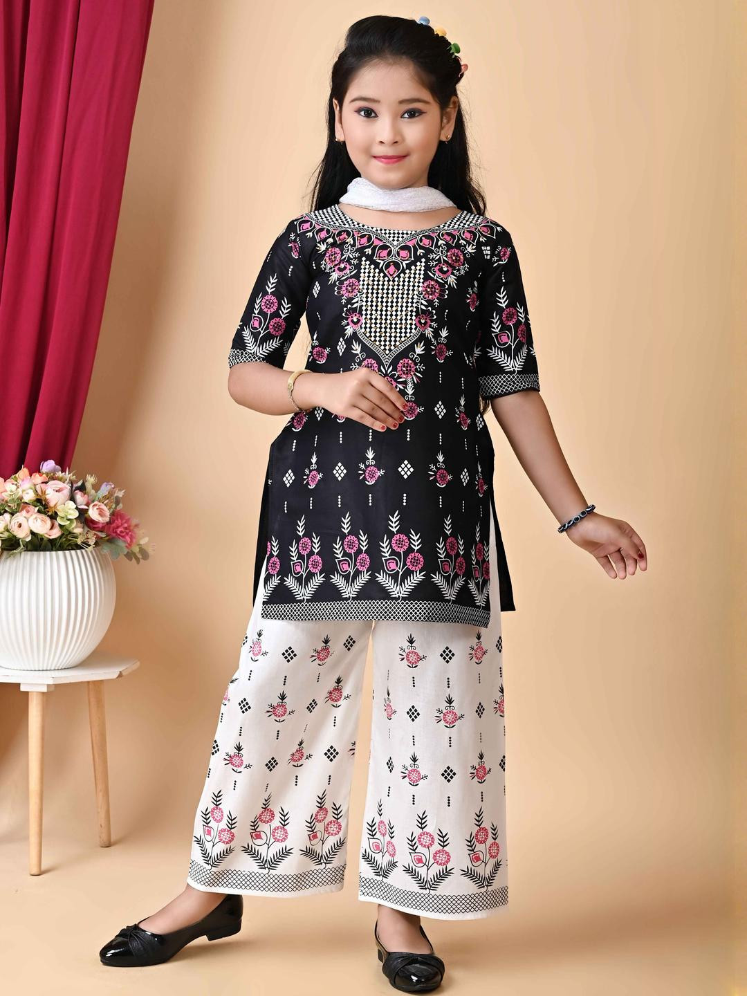 NFashion Girls Printed Kurta Palazzos And Dupatta