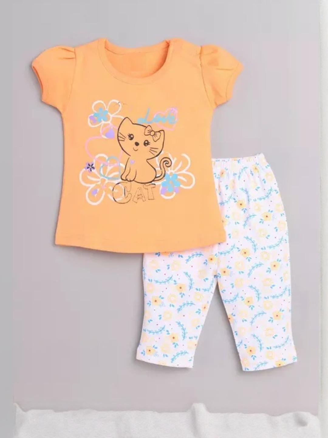 CUTEVIBE Girls Floral Printed Cotton Blended Clothing Set