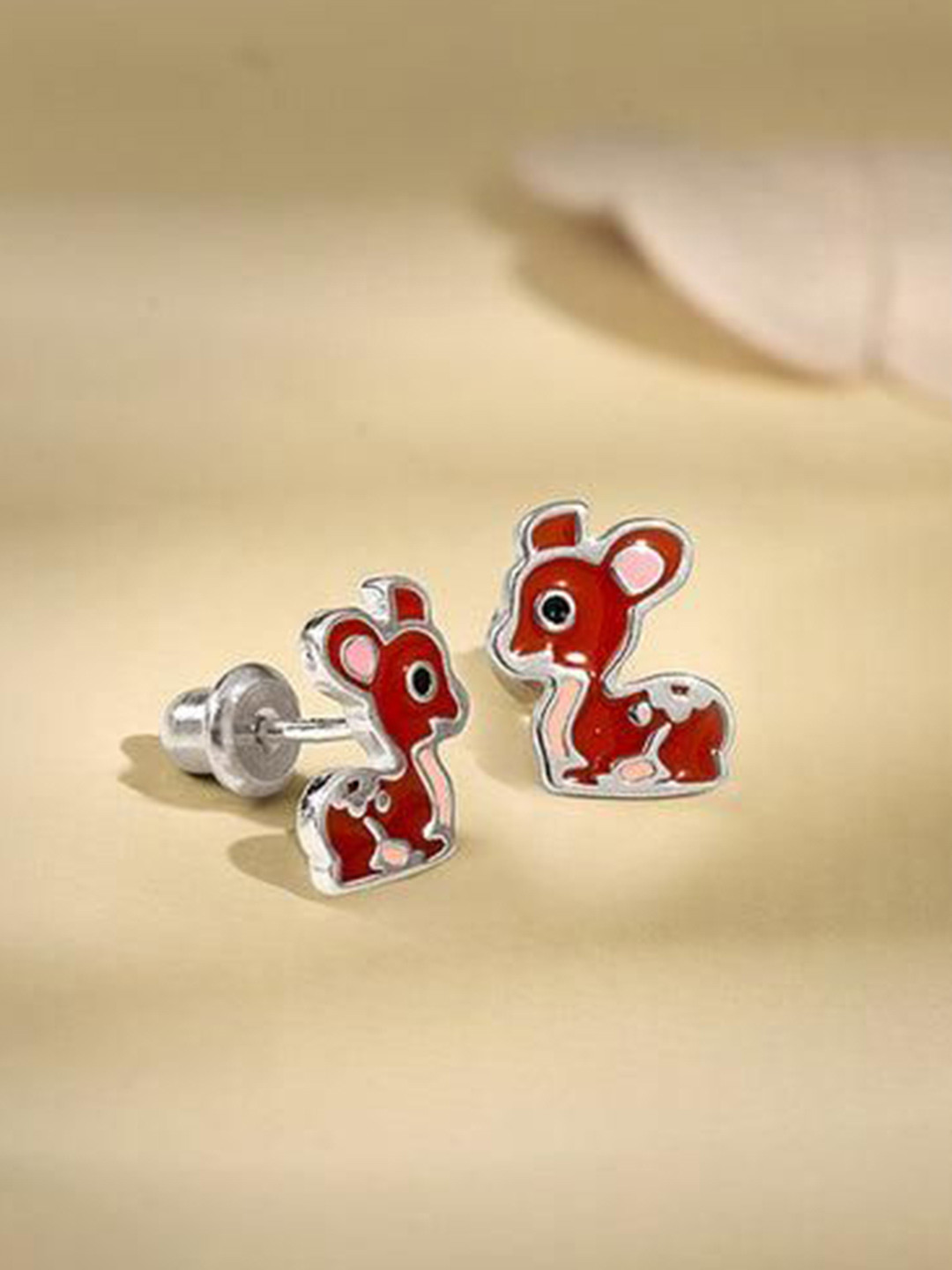 GIVA Kids 925 Silver Rhodium-Plated Deer Studs