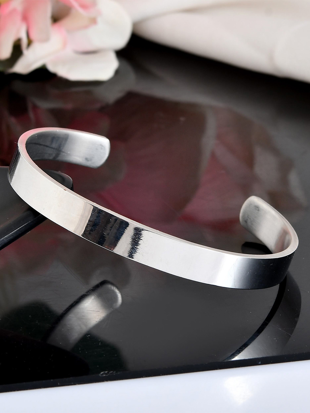 VOJ Men Brass Silver-Plated Kada Bracelet