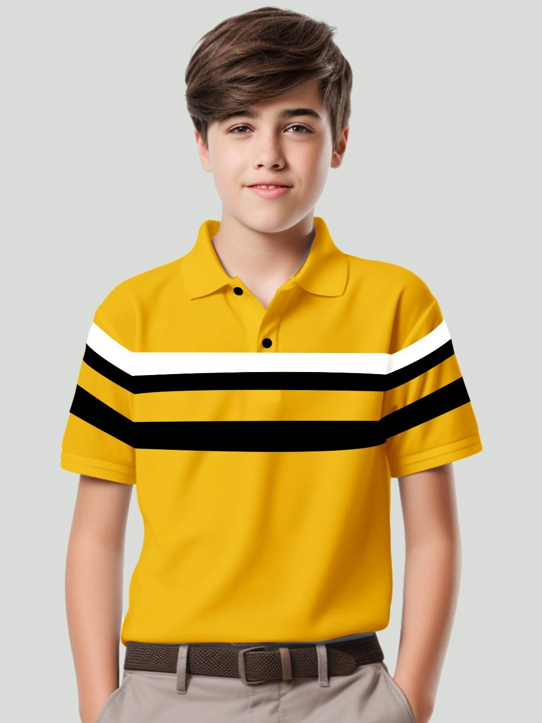 Kiddy Viddy Boys Striped Polo Collar Pockets T-shirt