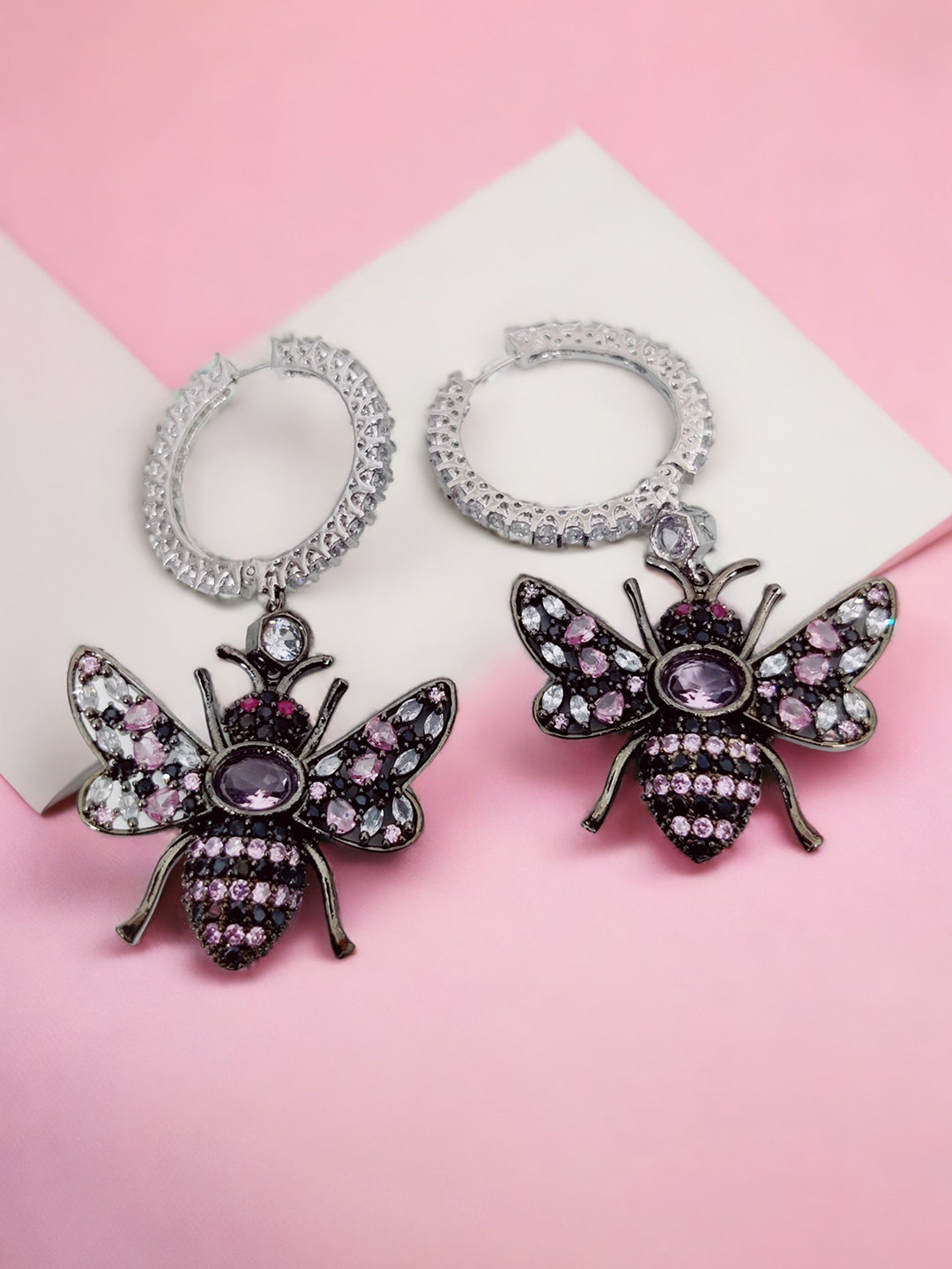 Opal Touch Silver-Plated Cubic Zirconia Studded Quirky Drop Earrings