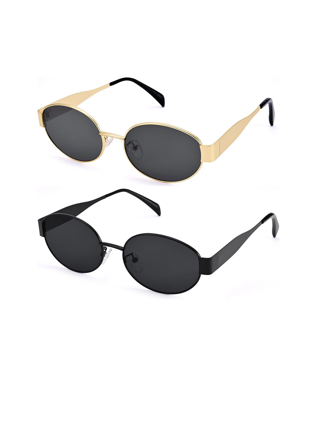 DressBerry Women Set Of 2 Oval Sunglasses 5888 Gold Blk & Full BLk combo