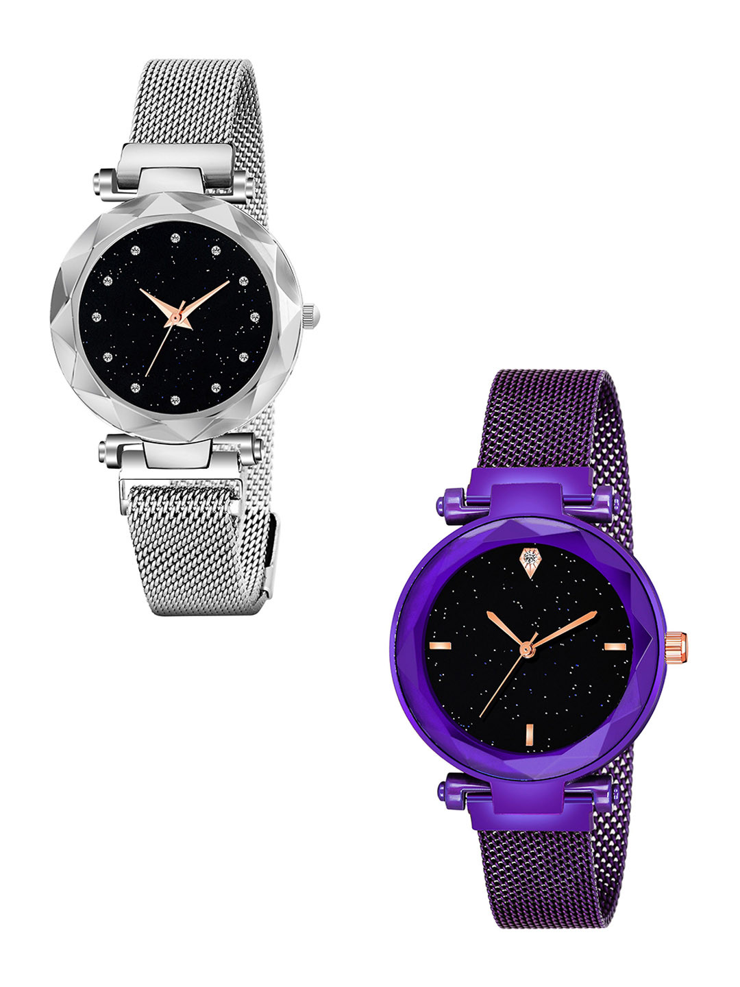 CSAMON Pack of 2 Women Analogue Watch GR_379_Silver_12_Purple_4_figar
