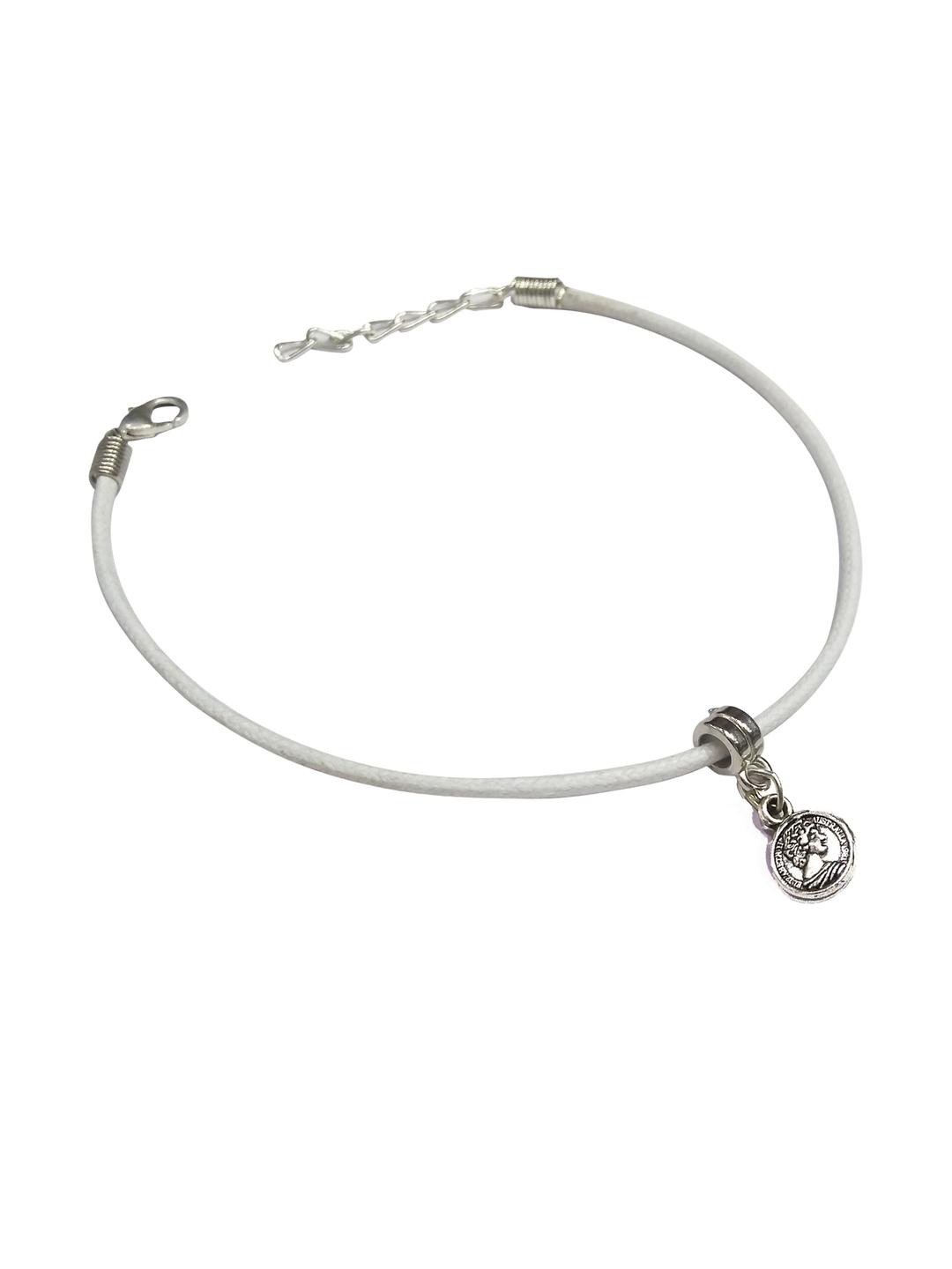 gurjari jewellers White Solid Thread with Single Silver Charm Anklet