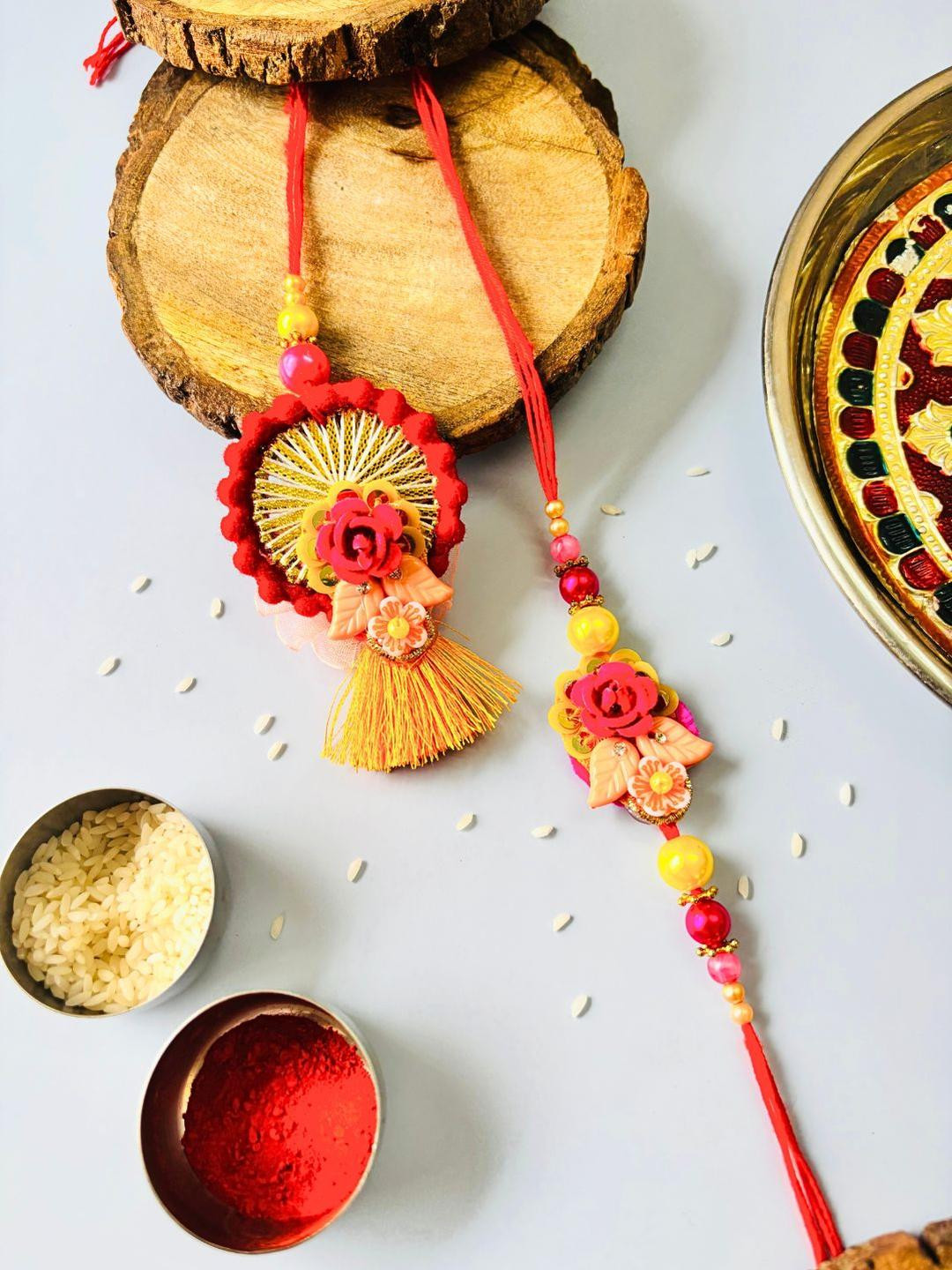 Tipsy closet Unisex Pack of 2 Red and Yellow Lumba Rakhi
