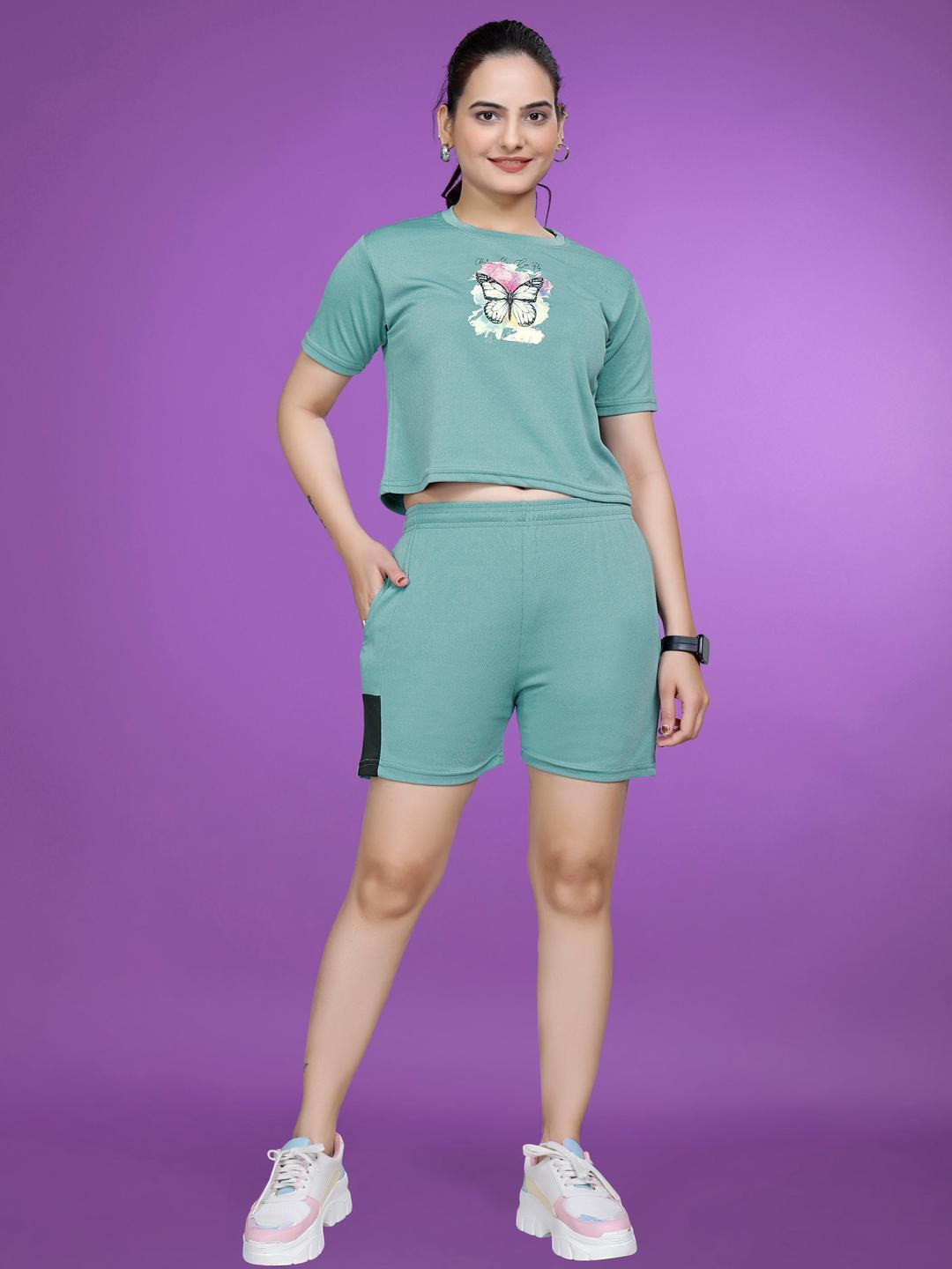 Crazyweaves Mint Butterfly Women Sports Shorts