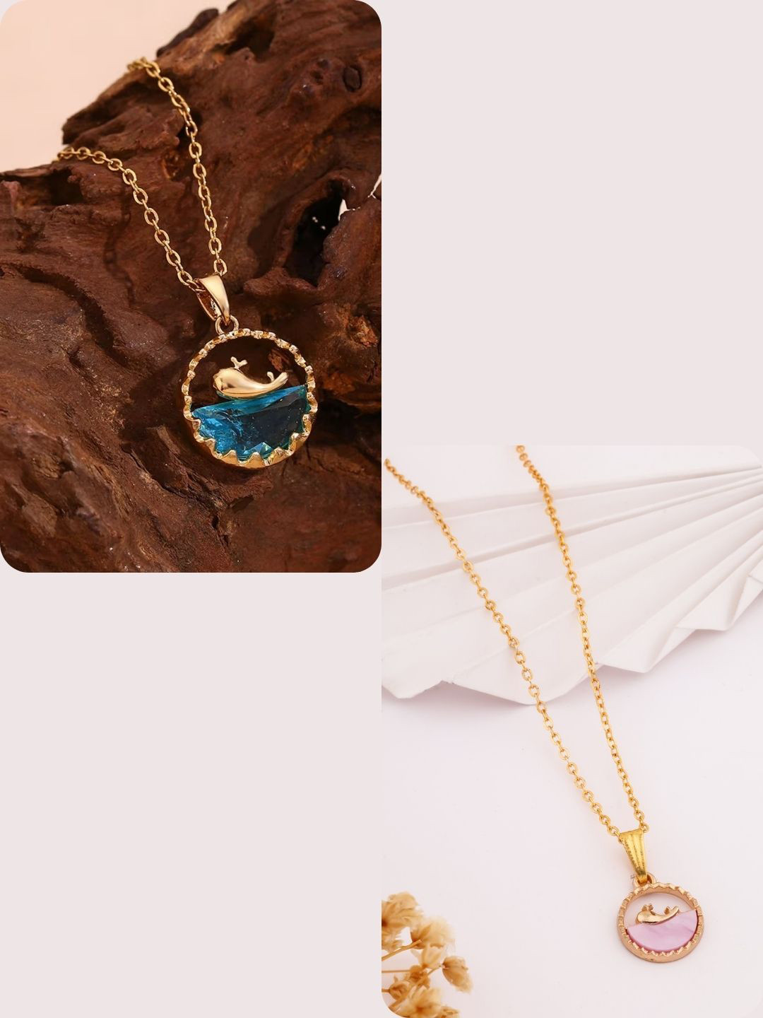 DressBerry Women Set Of 2 Gold-Plated Circular Stainless Steel Elegent Pendant With Chain