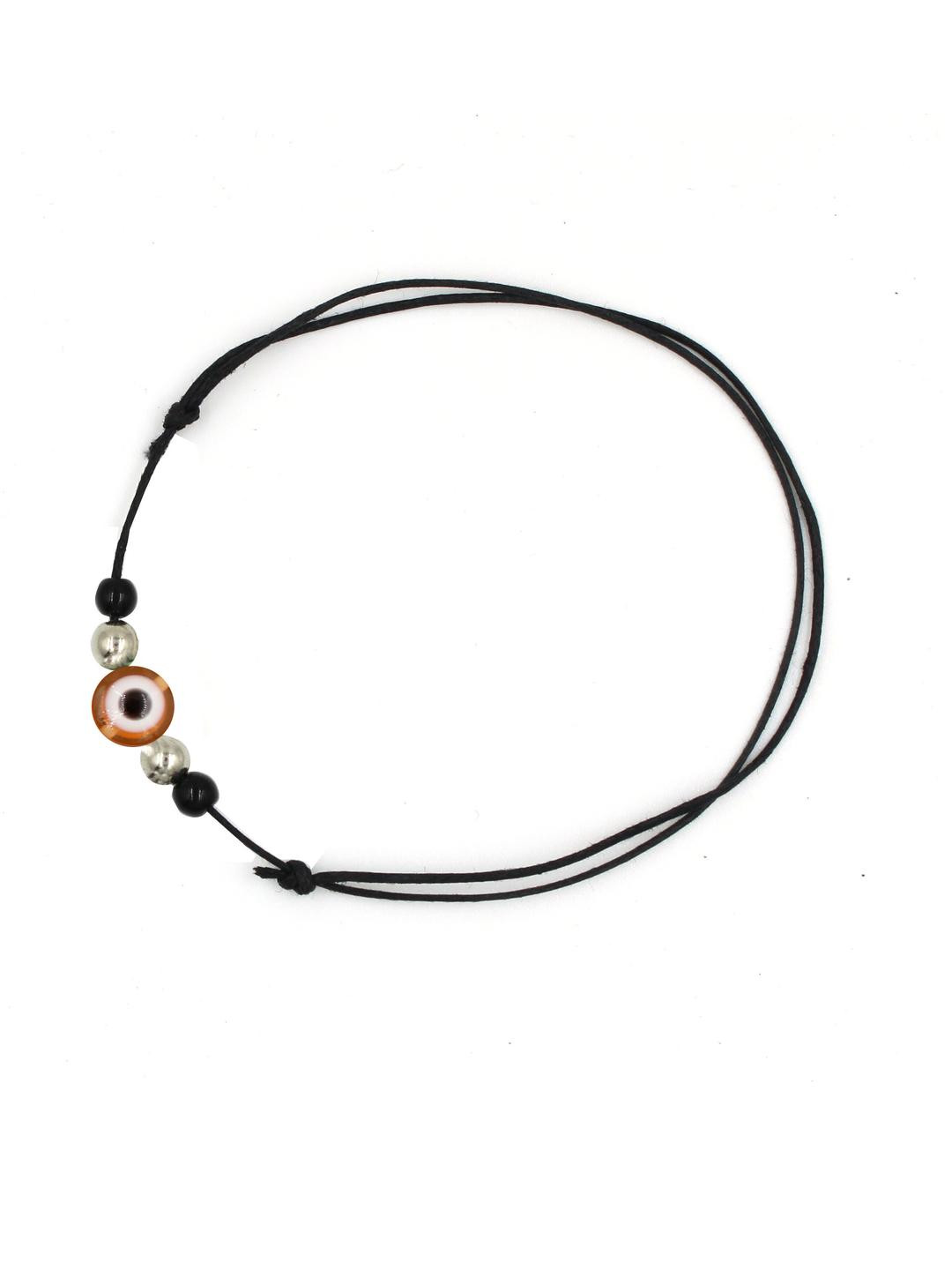 gurjari jewellers Women Black Sliver Beads Evil Eye Thread Wraparound Anklet