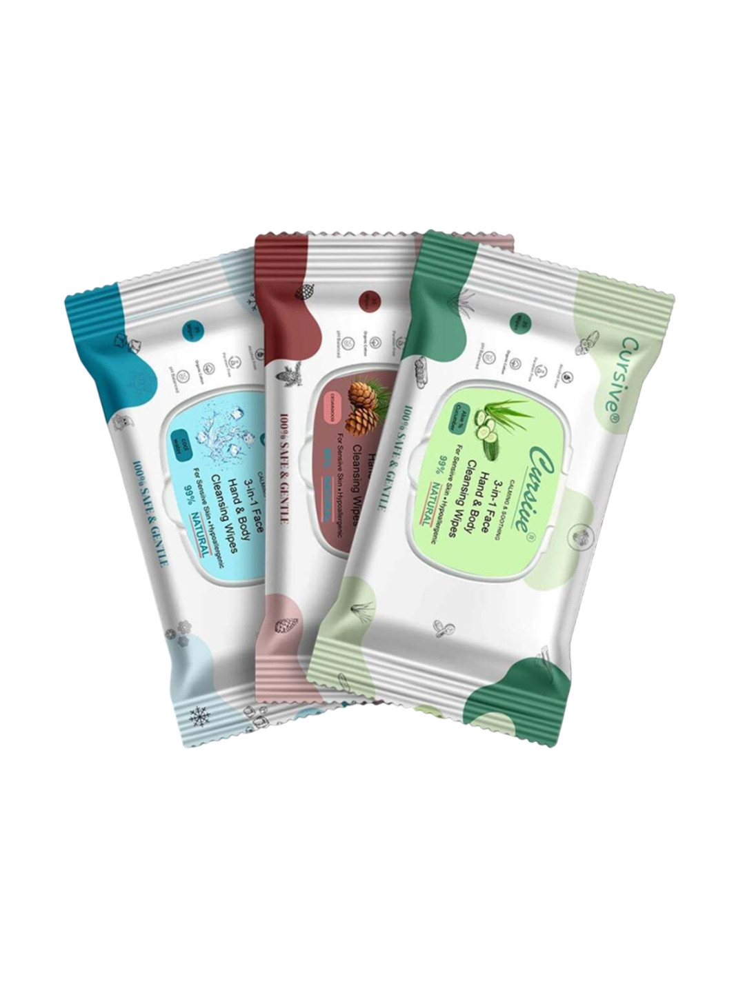 CURSIVE Set Of 3 Cool Water, Aloe Cucumber & Cedarwood Refreshing Wet Wipes