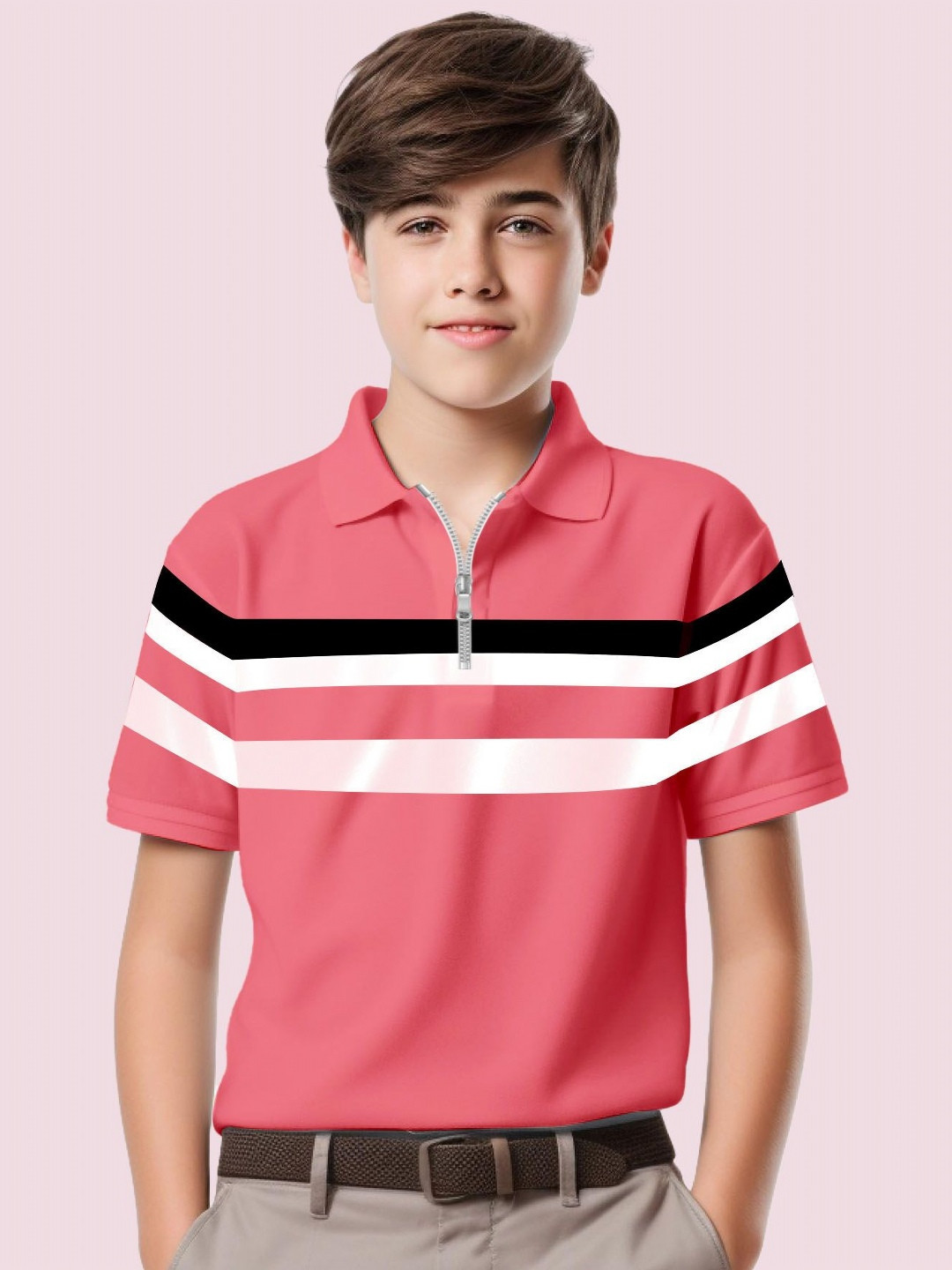 Kiddy Viddy Boys Colourblocked Polo Collar Applique T-shirt