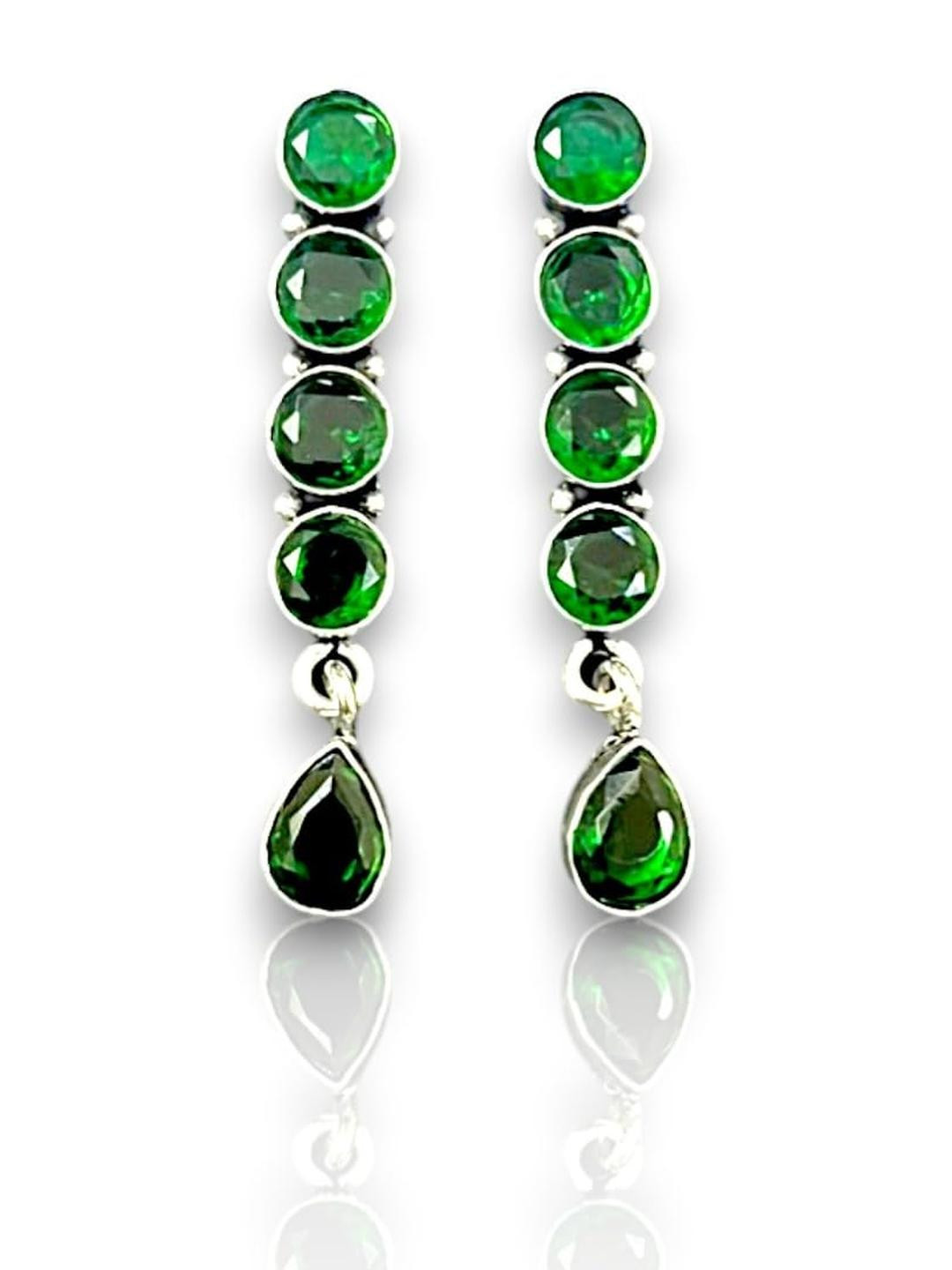 D Glamm Fashion Green Stones Studded Drop Earrings