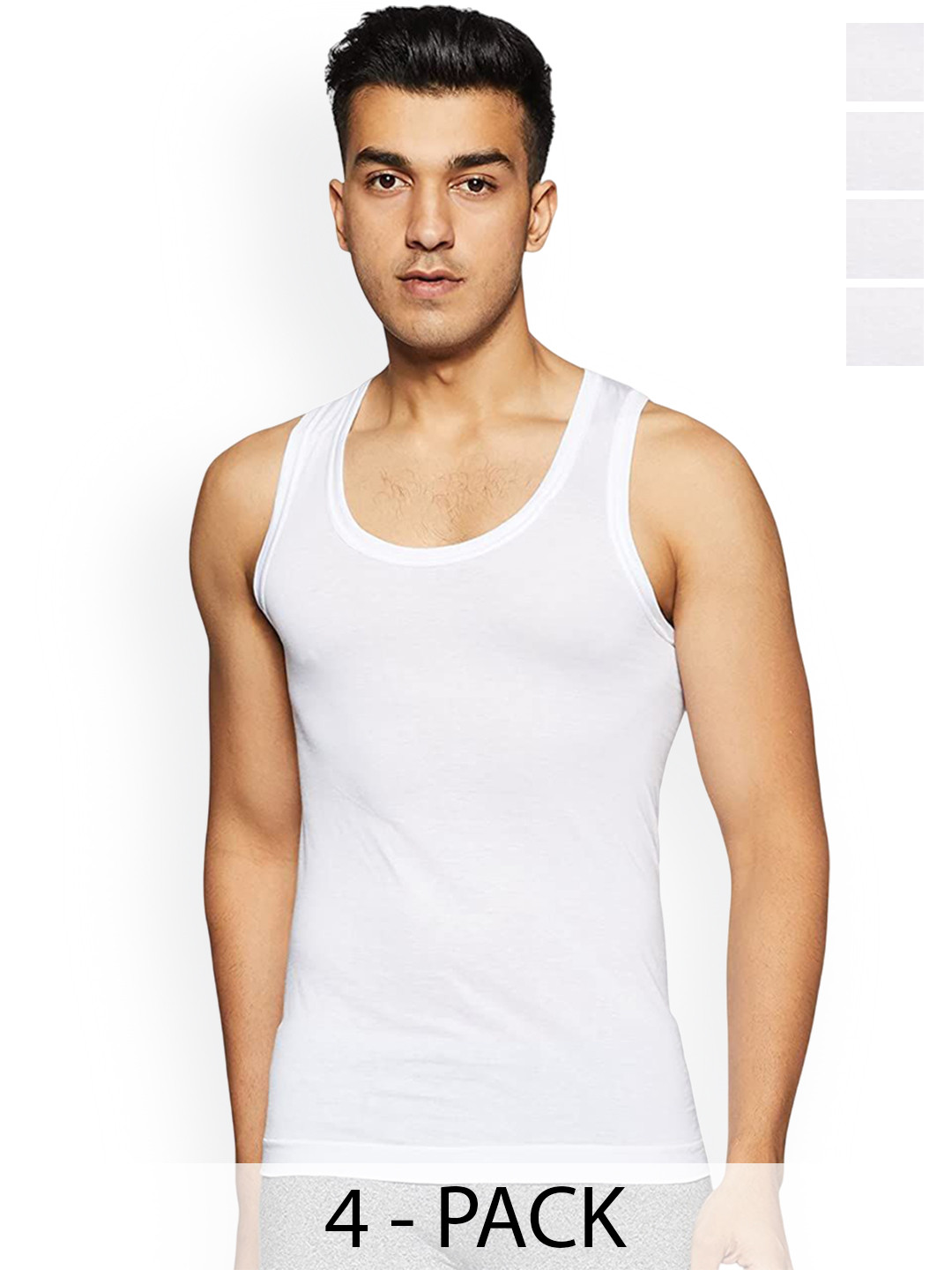 Rupa Frontline Pack Of 4 Scoop Neck Pure Cotton Vest Frontline--Air-Whit-RN-4