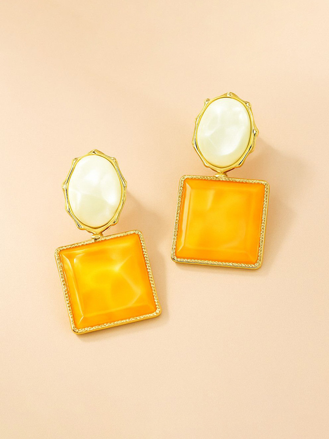 Celestria Square Shaped Crystals Studded Drop Earrings