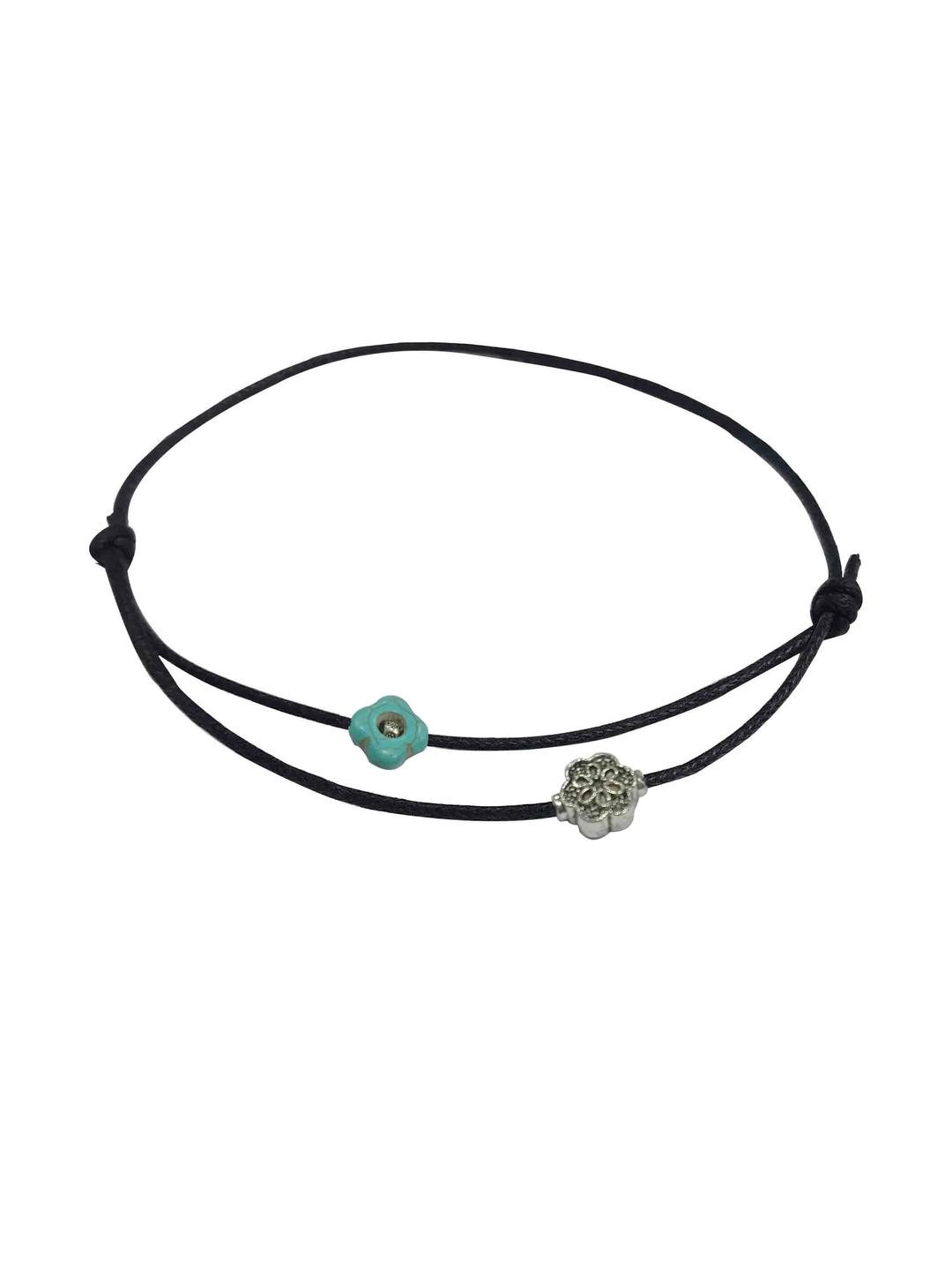 gurjari jewellers Women Black Sliver-Plated Floral Thread Wraparound Anklet