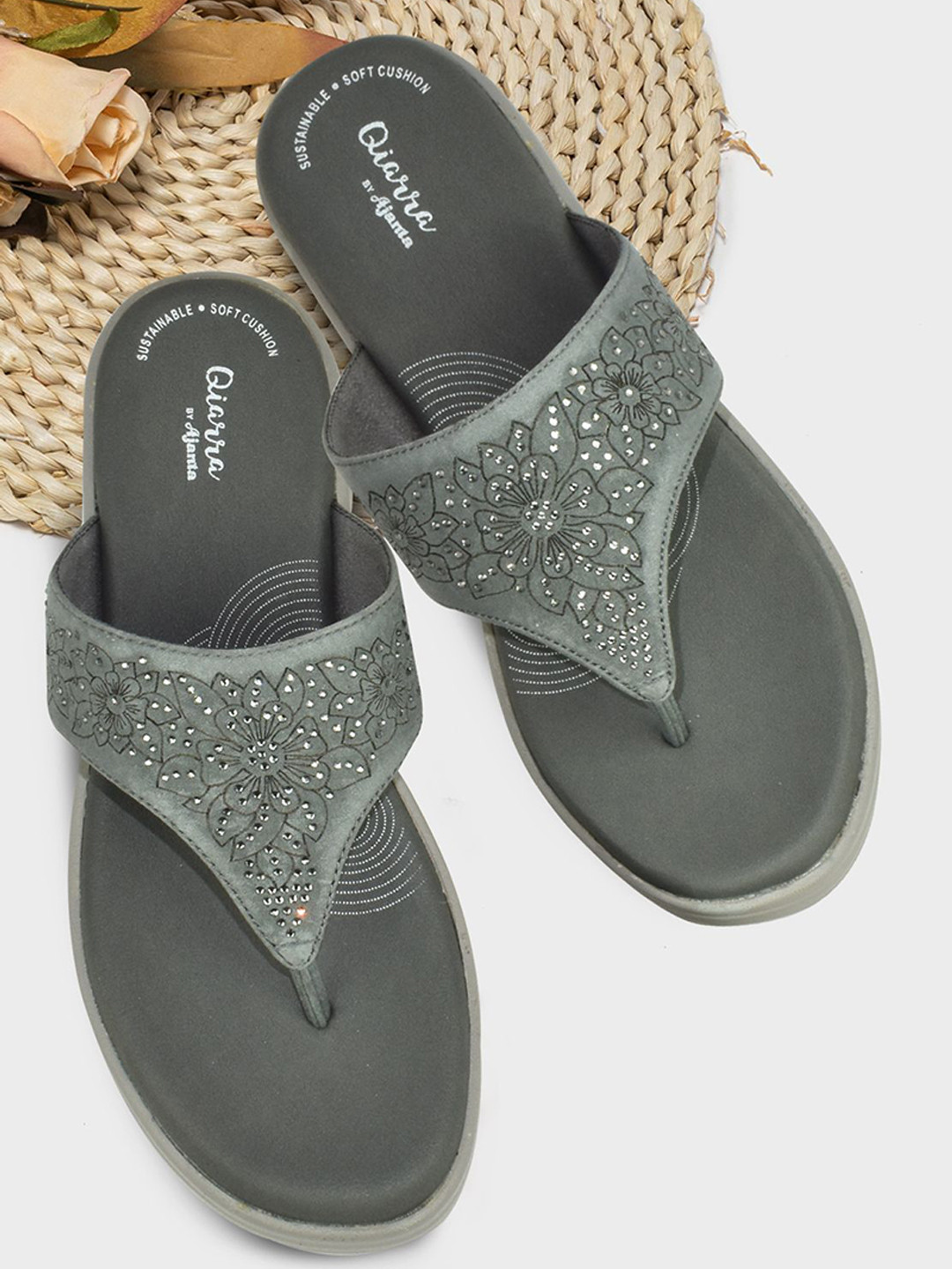 Ajanta Peep Toe Embellished Open Toe Flats