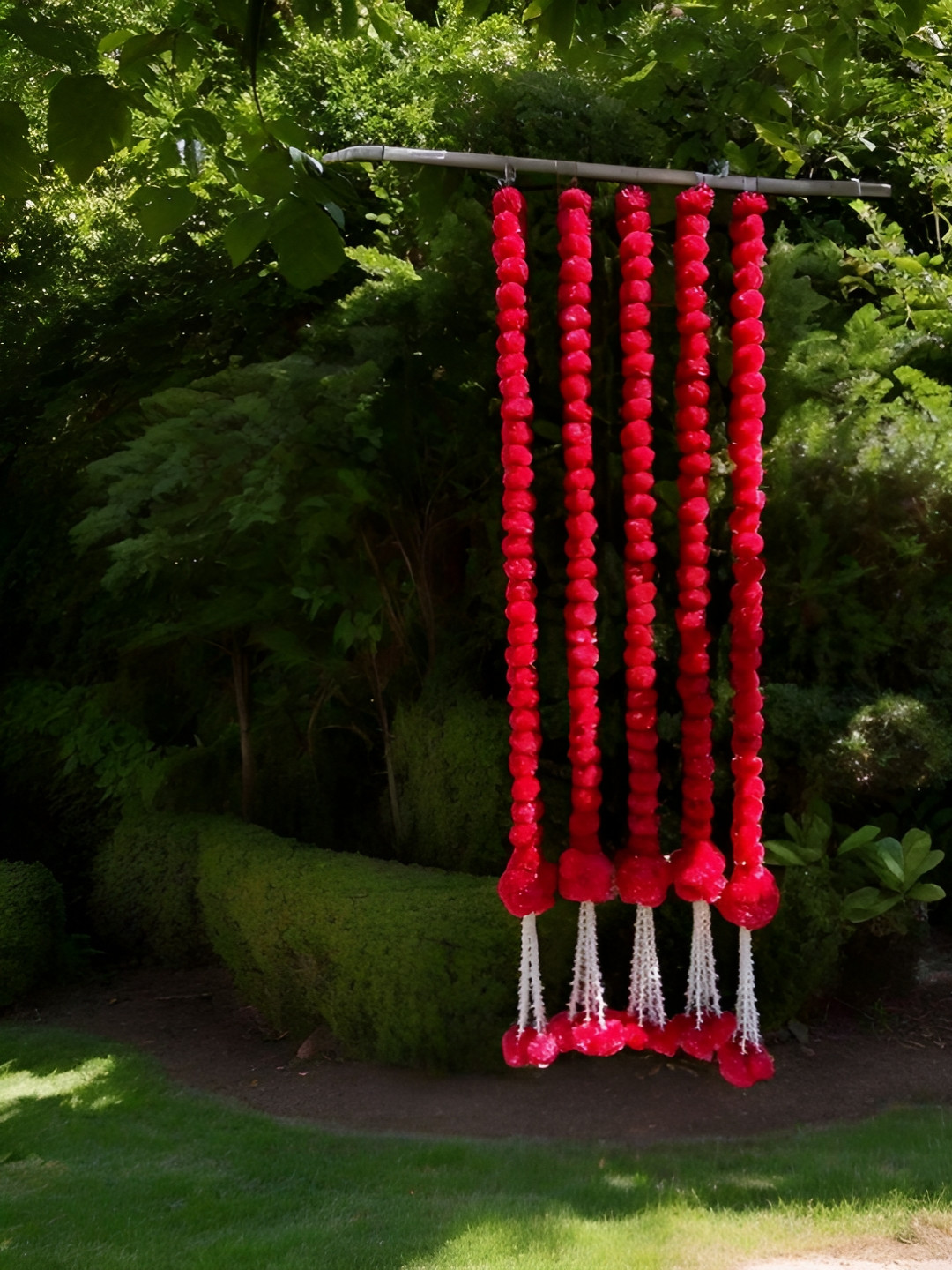 Sellplus 5 Pcs Red Marigold With Ball Haning Tassel Toran