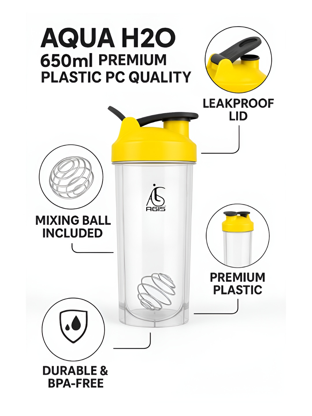 AGIS White & Yellow Shaker Water Bottle