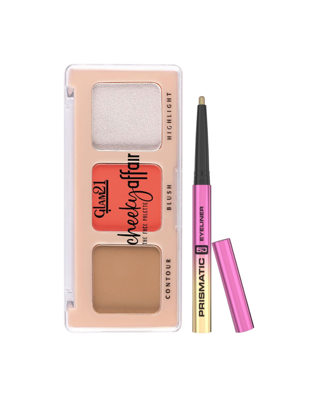 GLAM21 Set Of 2 Cheeky Affair Face Palette - Tangy & Prismatic Eyeliner - Mirage