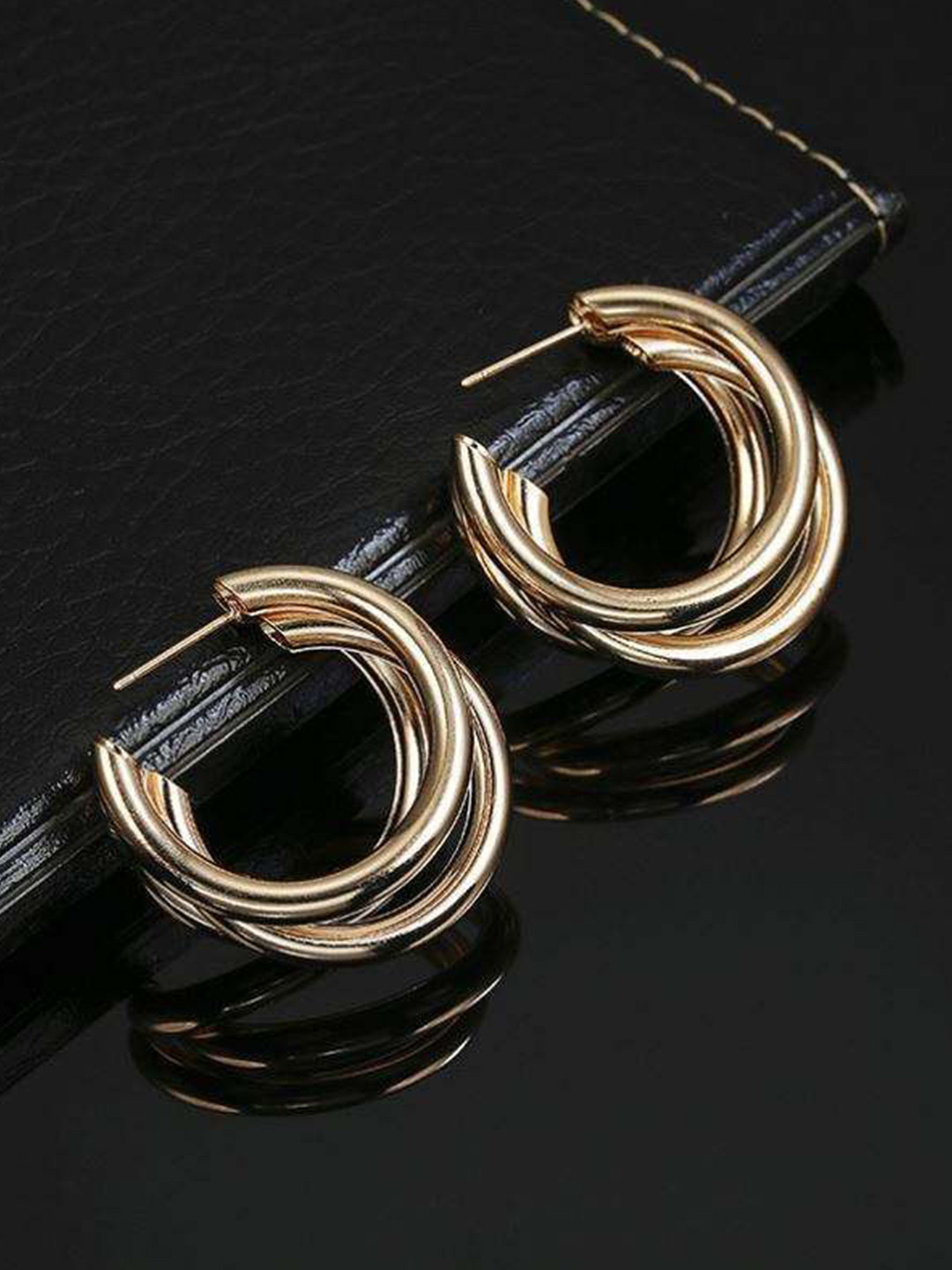 Celestria Gold-Plated Triple Curved Hoop Earrings