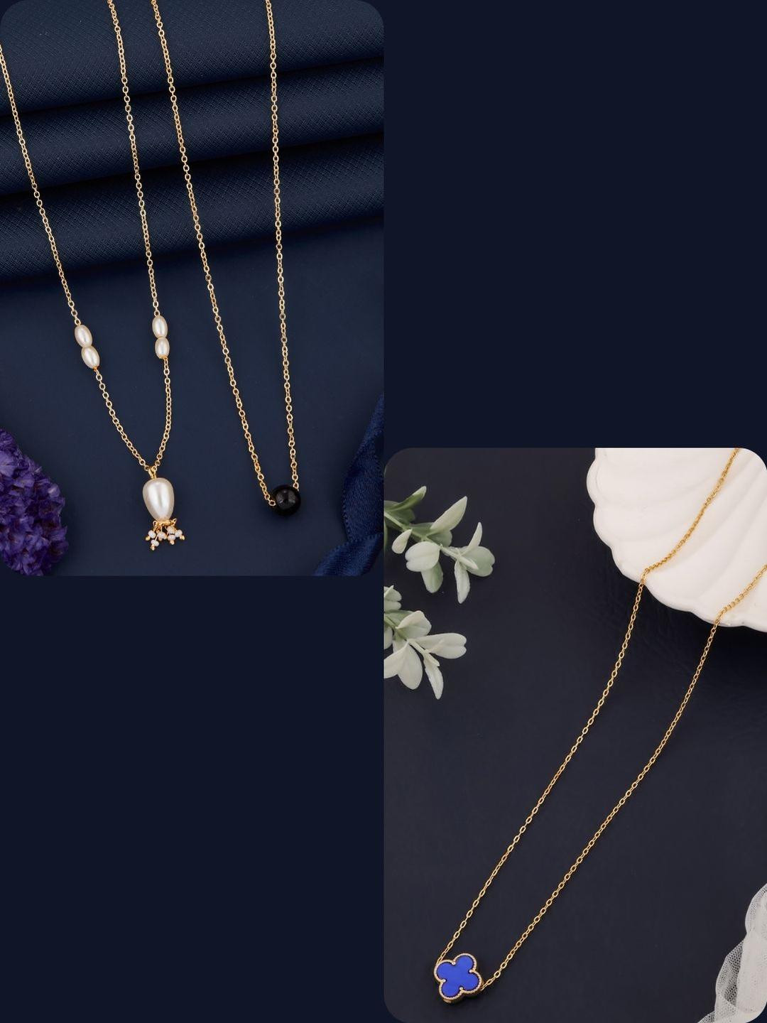 DressBerry Gold-Plated Feather Set Of 3 Necklace