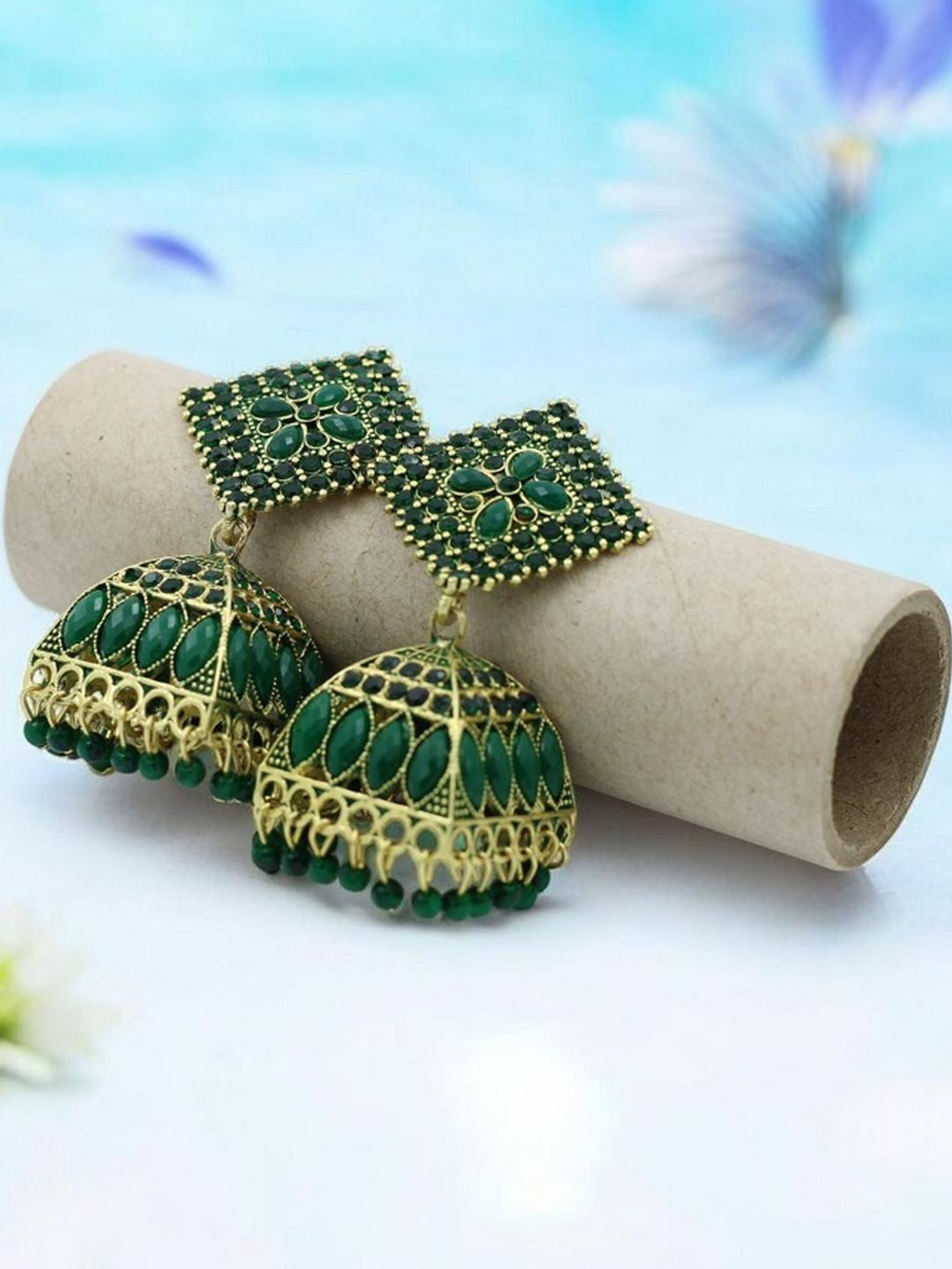 De-Ultimate Green Jhumka Earrings