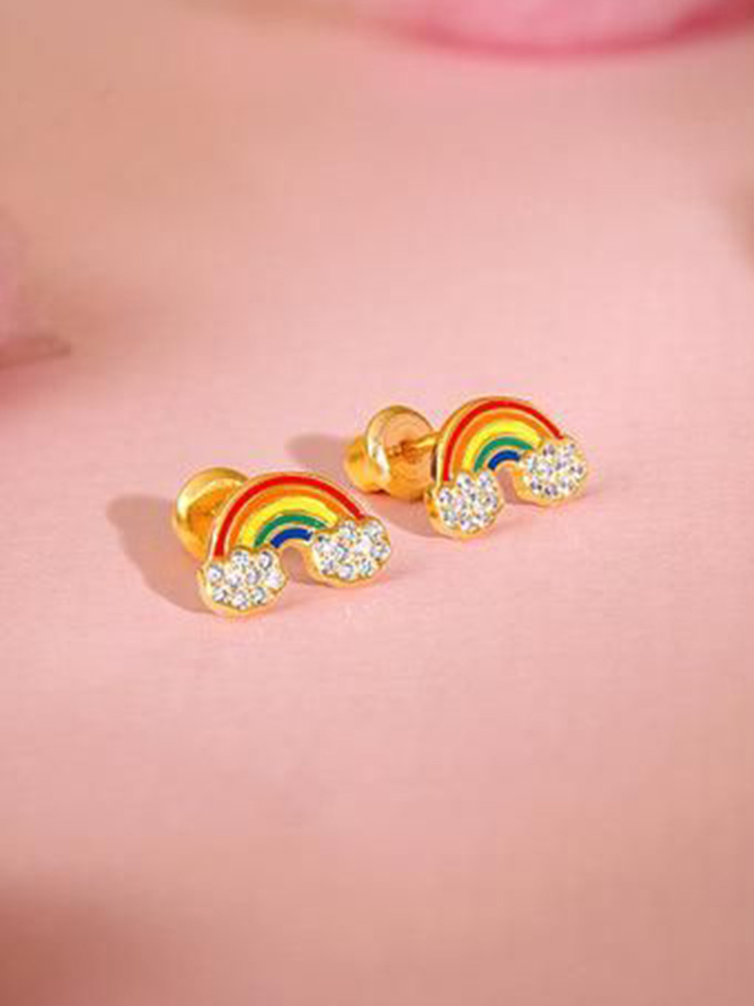 GIVA Girls Gold Plated Zircon Studded Rainbow Studs Earrings