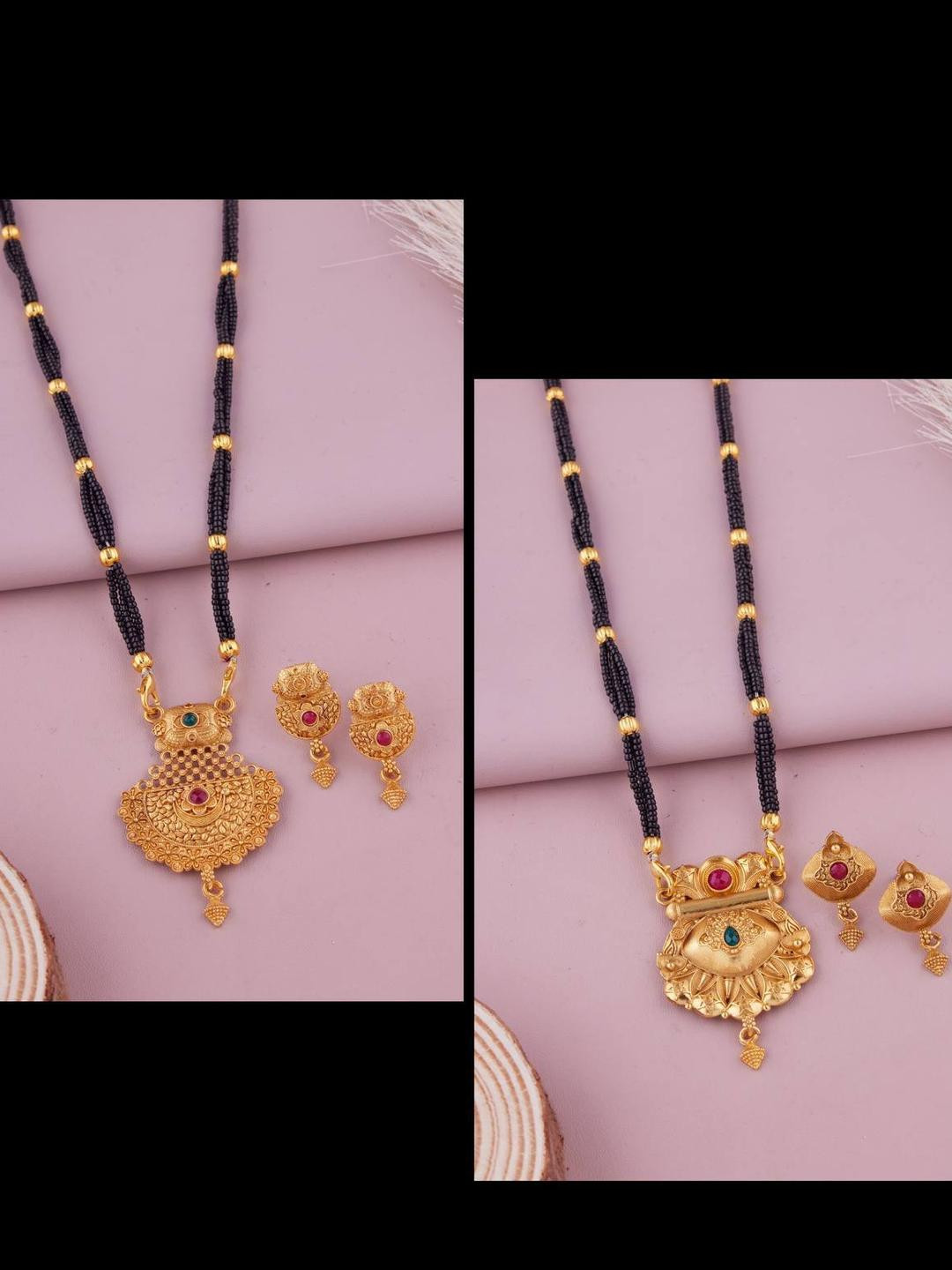 Bhanu diam Women Gold-plated Mangalsutr & Earrings (Pack of 2)