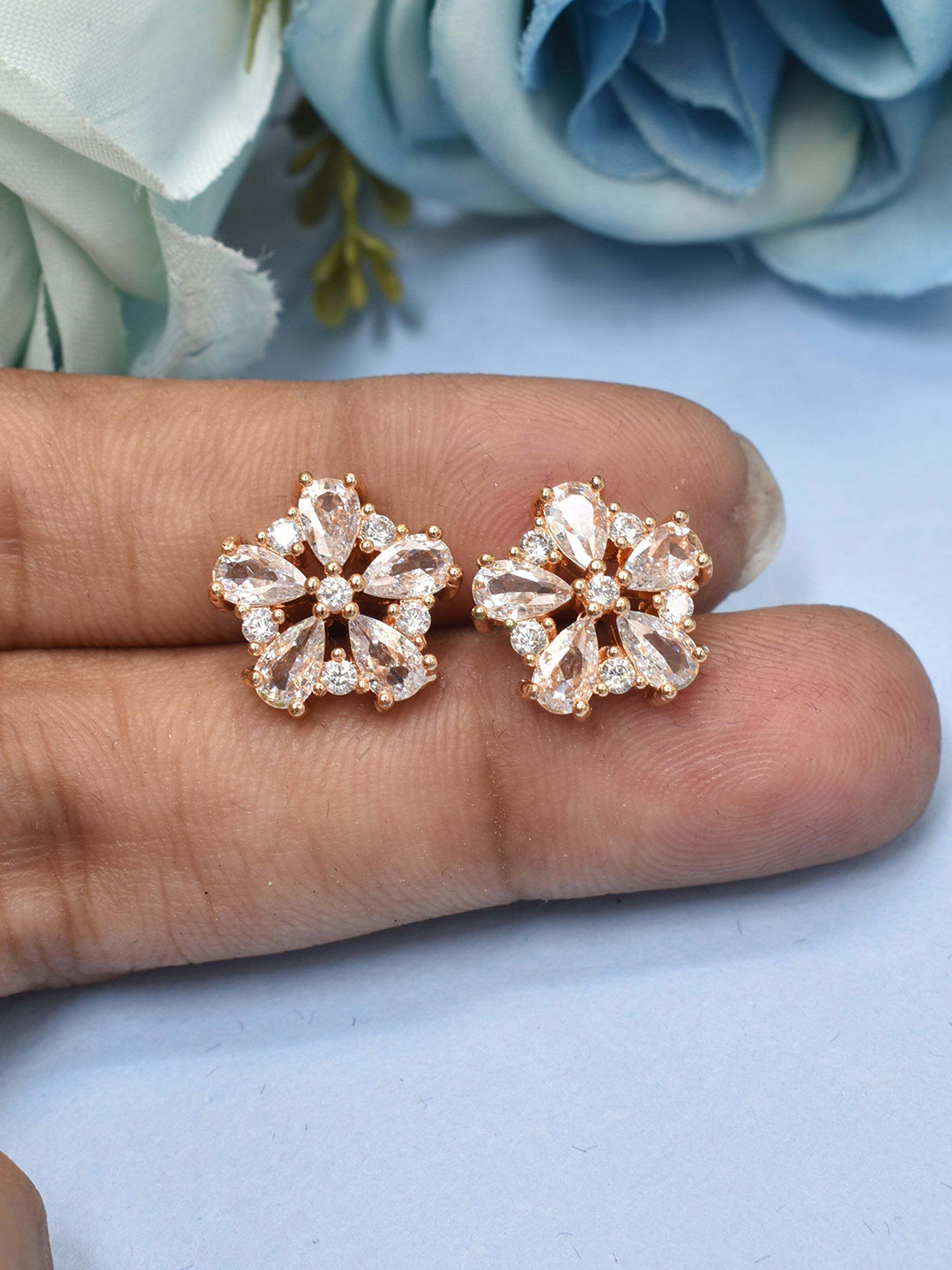 MEIRA JEWELLERY Gold-Plated Artificial Stones Studded Star Shaped Studs