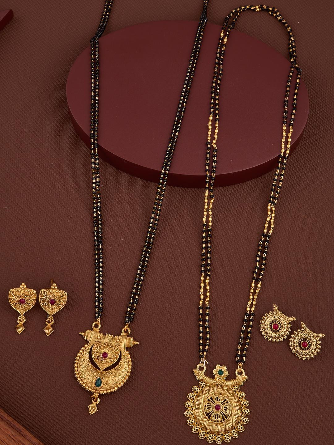 Bhanu diam Women Alloy Gold-plated Jewellery Set Of Mangalsutra & Earrings