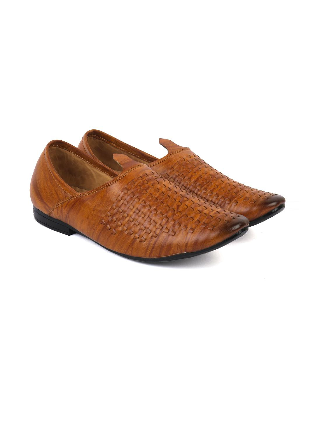 G L Trend Men Striped Tan Mojaris