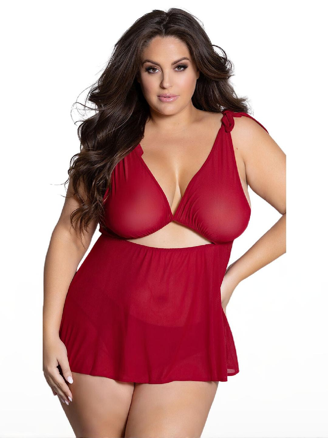 ZERJAMA Women Plus Size Front Knot Babydolls with Briefs