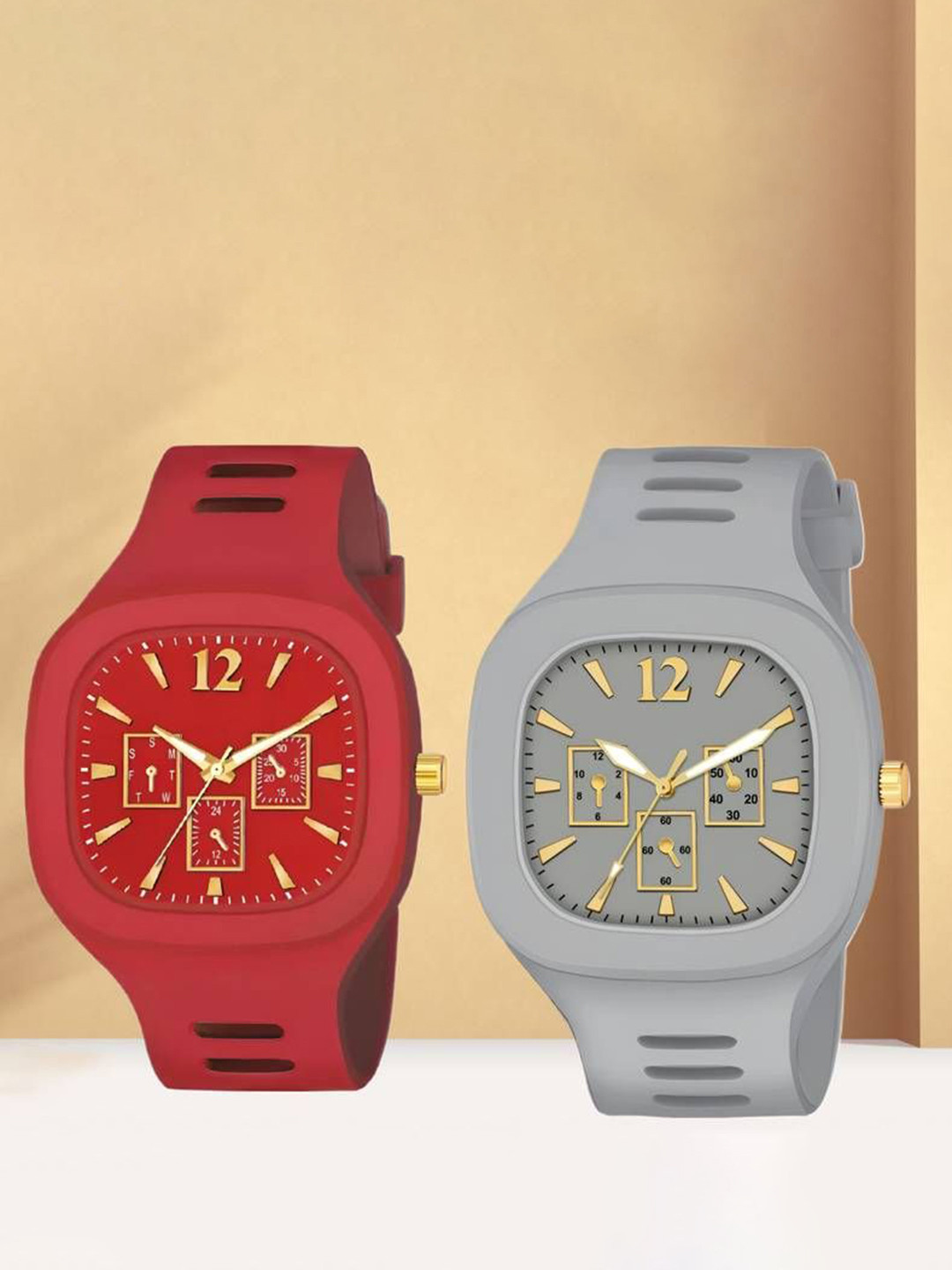 Hala Men Pack of 2 Solid Square Tang Regular Analogue Watches-MILLER-05