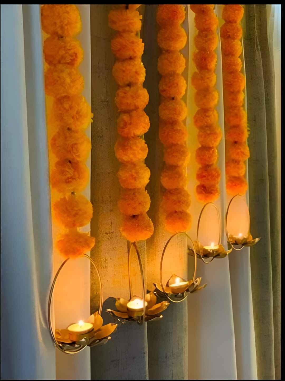 Sellplus 5 Pcs Orange Marigold With Tea Light Holder Hanging