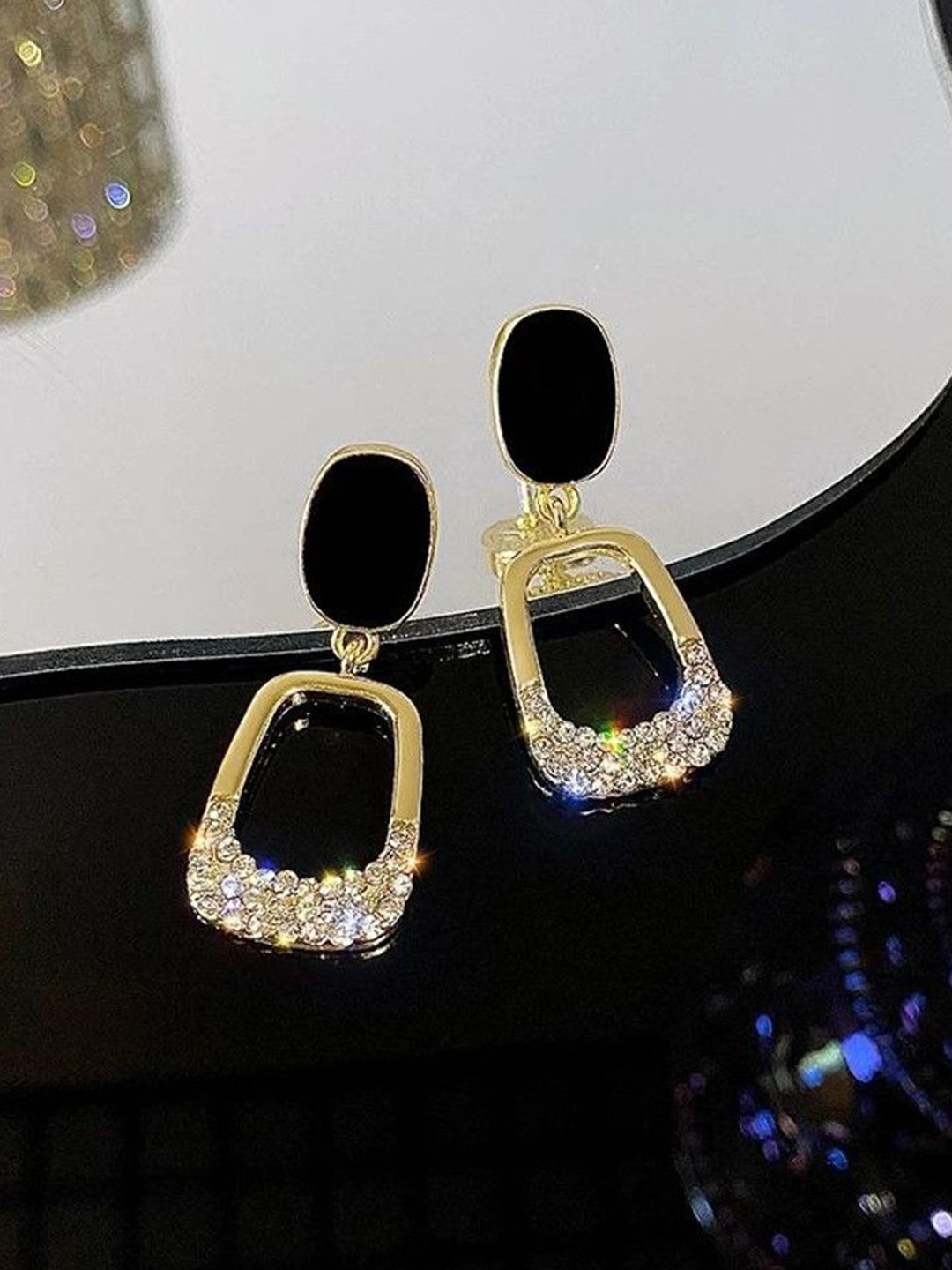 Celestria Rhinestone Studded Korean Oval Shaped Drop Earrings