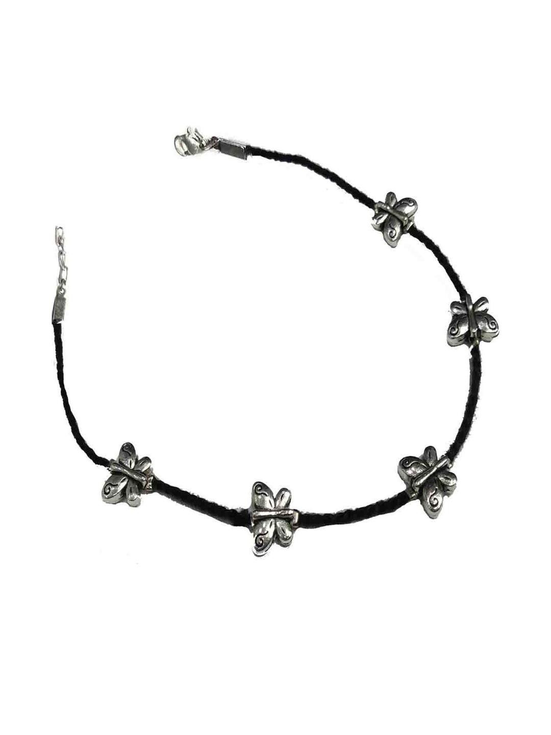 gurjari jewellers Black Thread With Silver Plated Butterfly Design Anklet