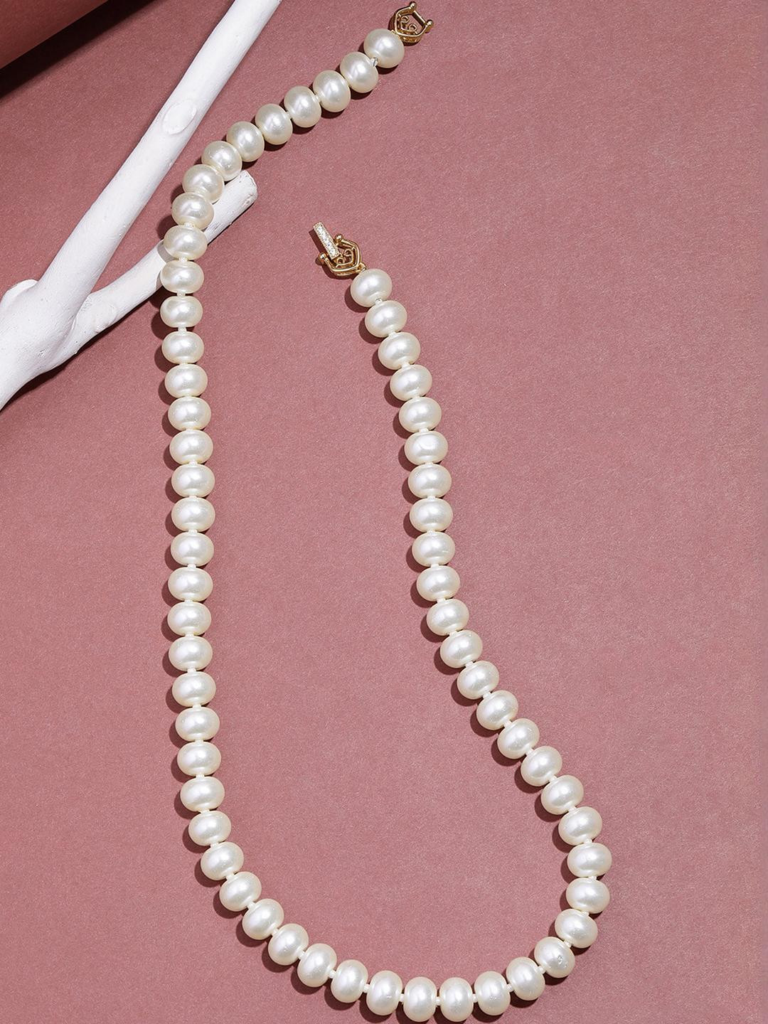 Anouk Brass Women Gold-Plated Pearls Beaded Single Line Necklace