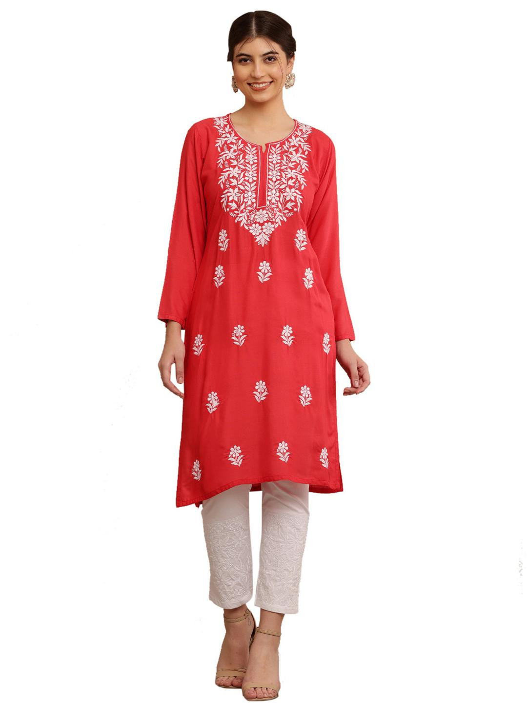 FIIZA Women Floral Embroidered Thread Work Kurta